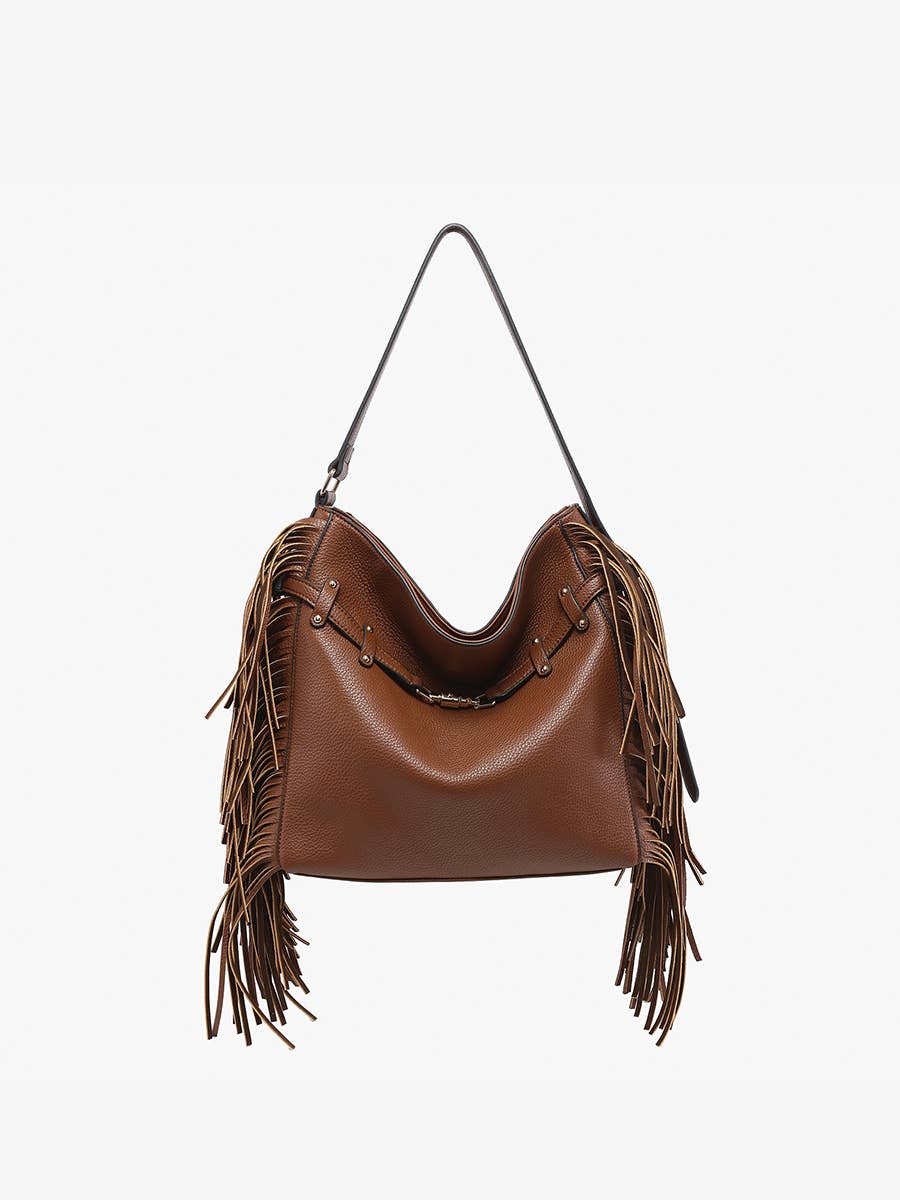 Side Fringe Satchel w/ Decorative Closure