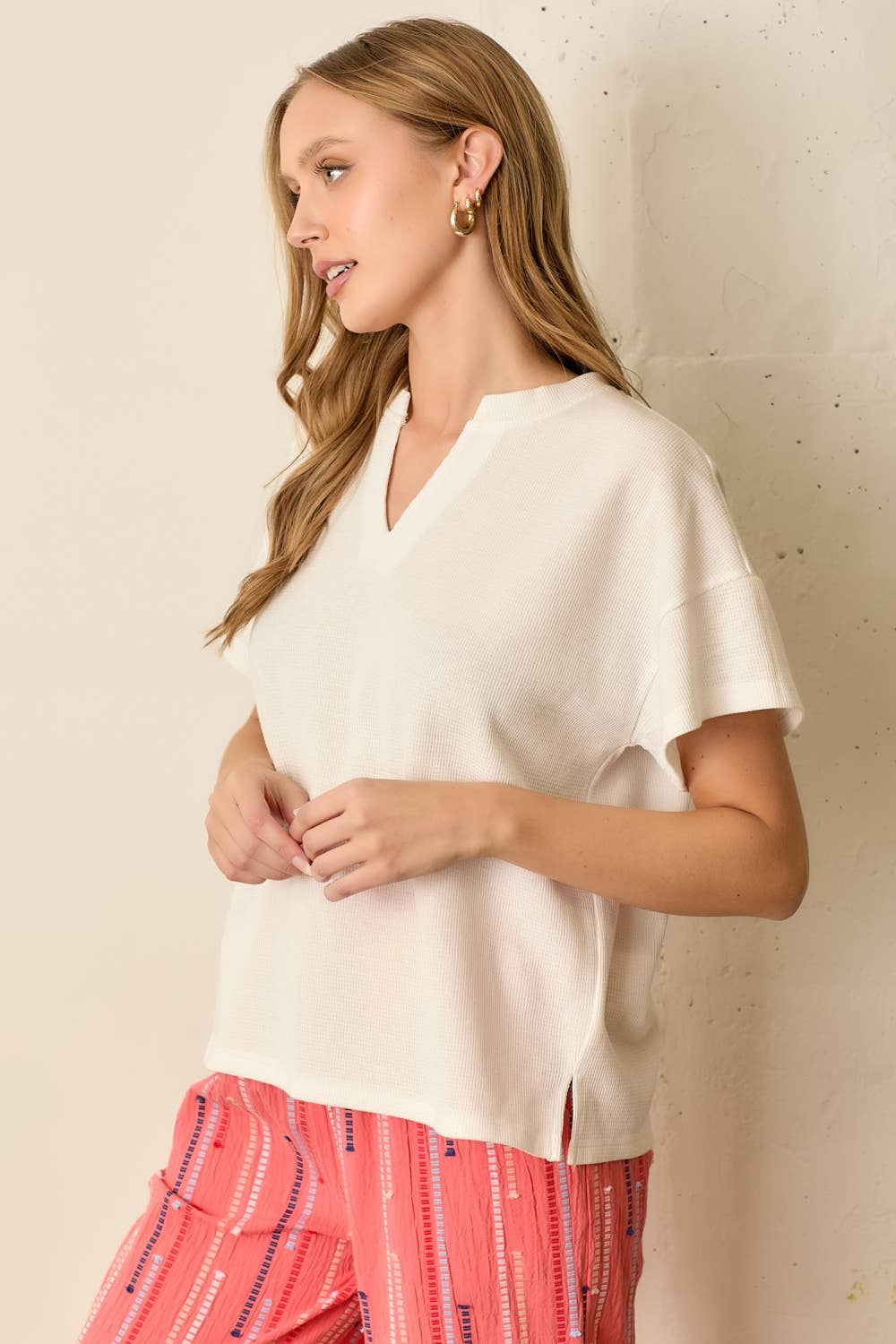 V-Neck Knit Short-Sleeve Shirt