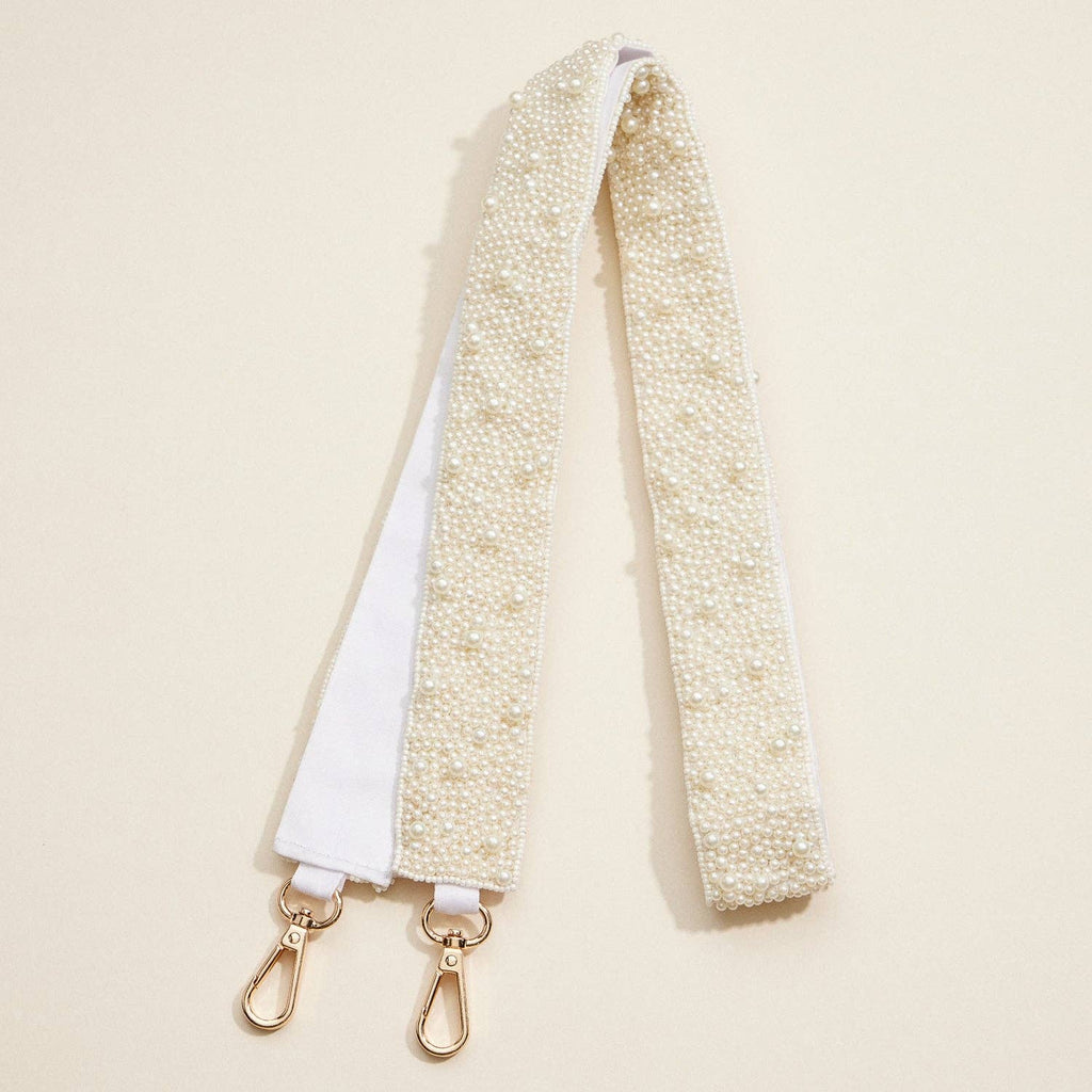 Pearl Beaded Shoulder Strap with Gold Accents