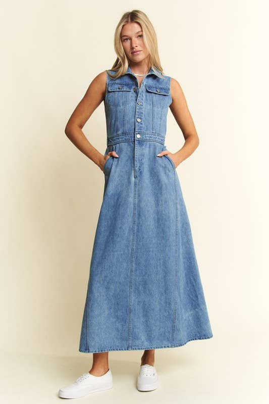 Denim Sleeveless A-Line Dress