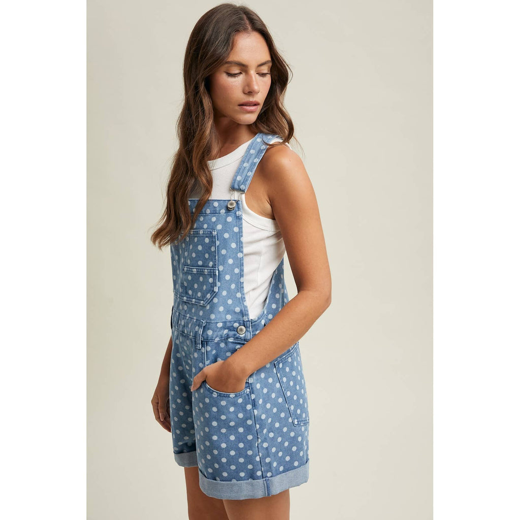 Polka Dot Denim Short Overalls