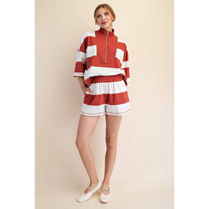Block Striped Zip Top