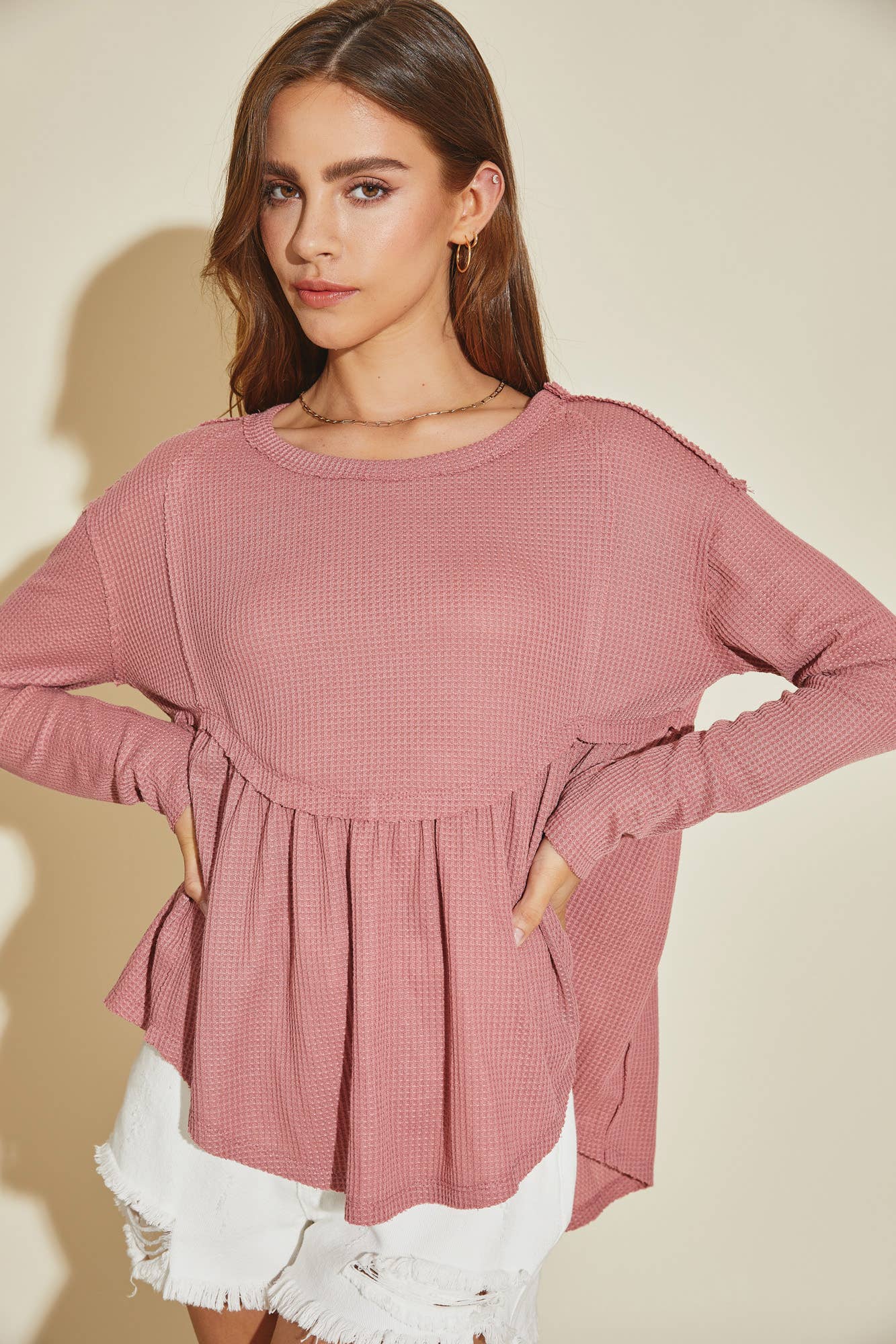 Washed Rose Waffle Knit Top
