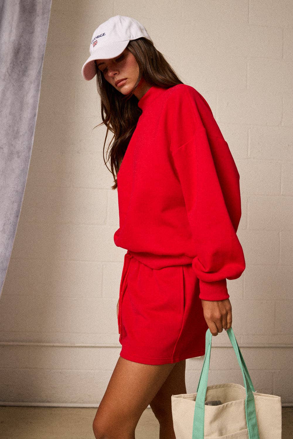 Red Mock Neck Lounge Set Top