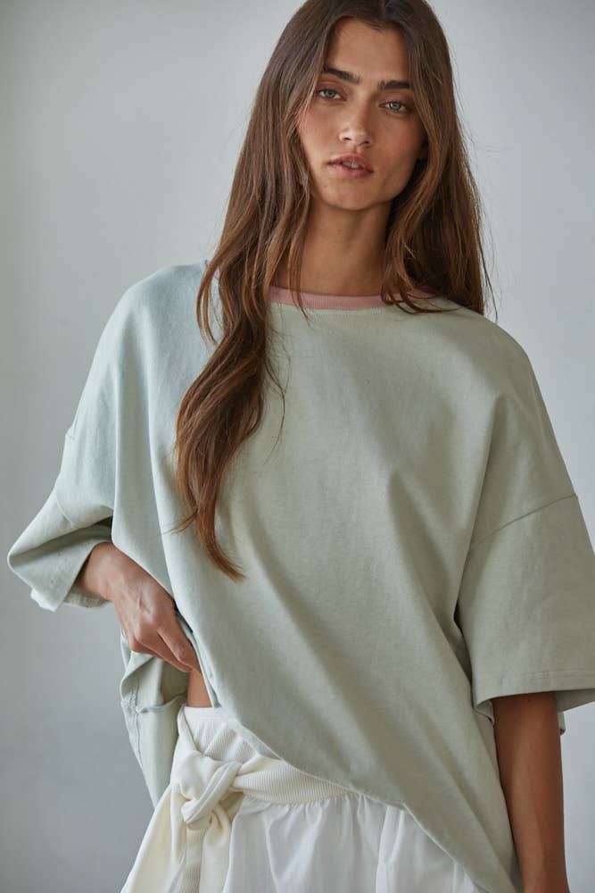 Oversized Contrast Crew Neck T-Shirt