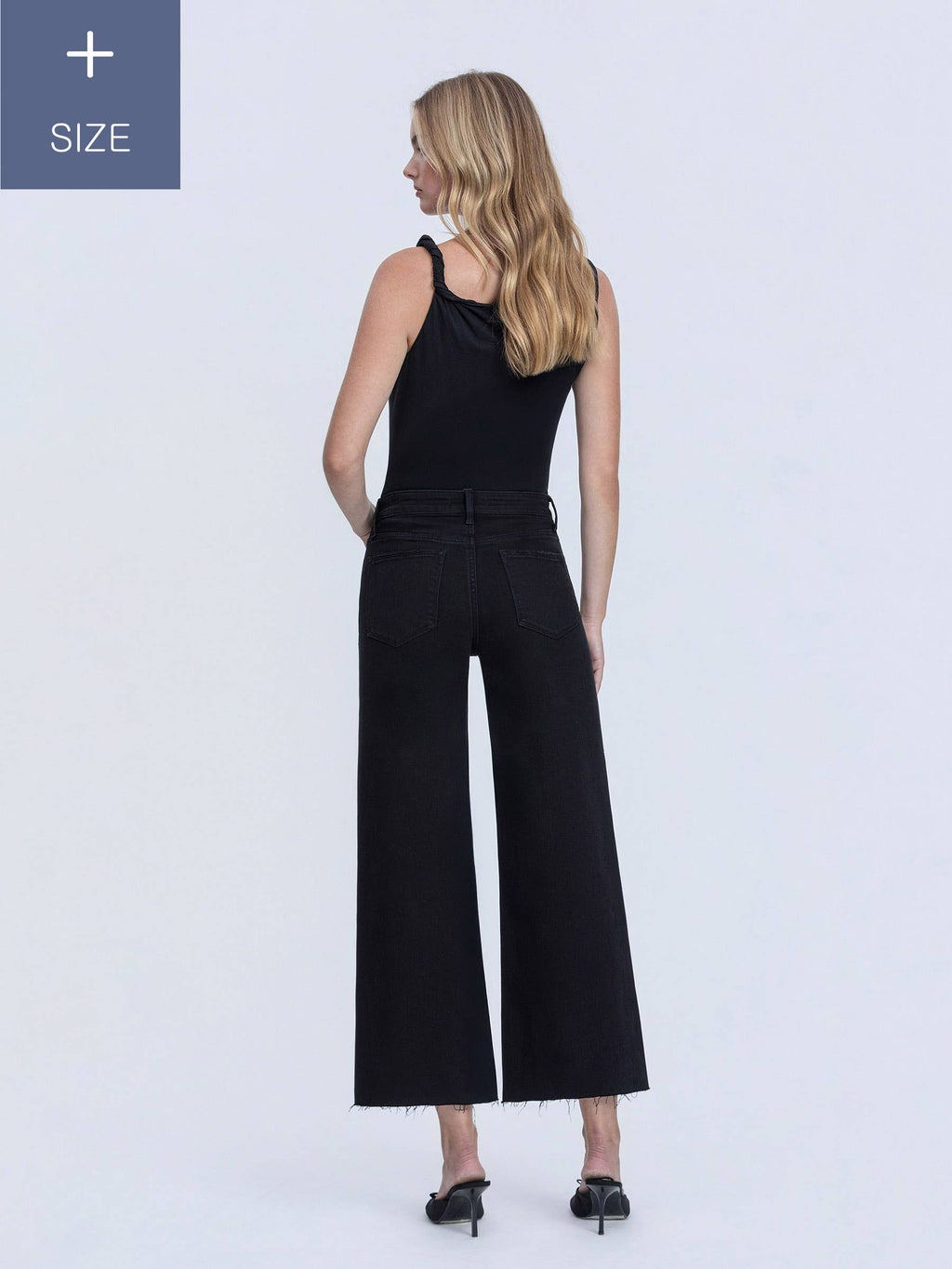 HIgh Rise Raw Hem Crop Black Wide Leg Jeans