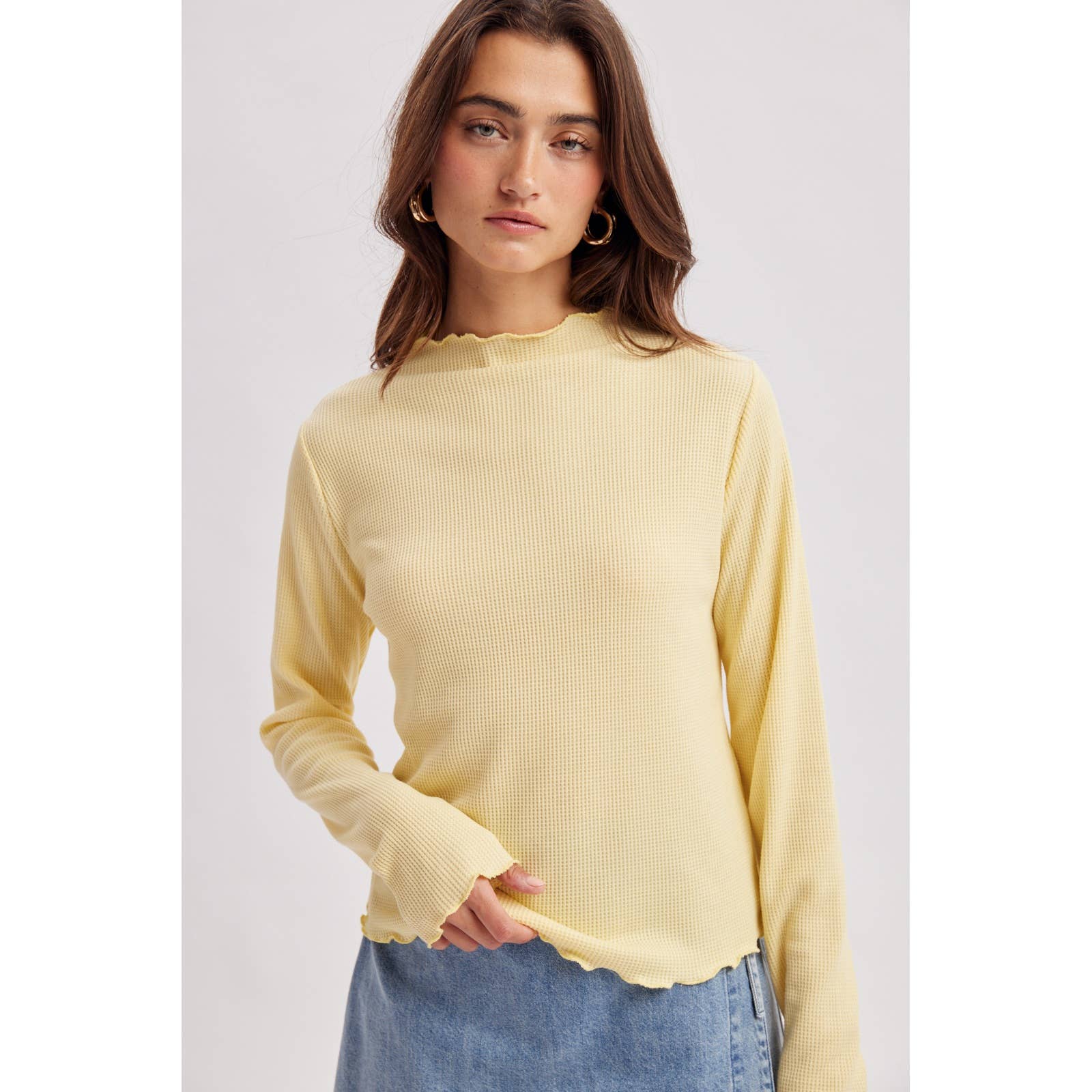 Daisy Waffle Knit Mock Neck Shirt