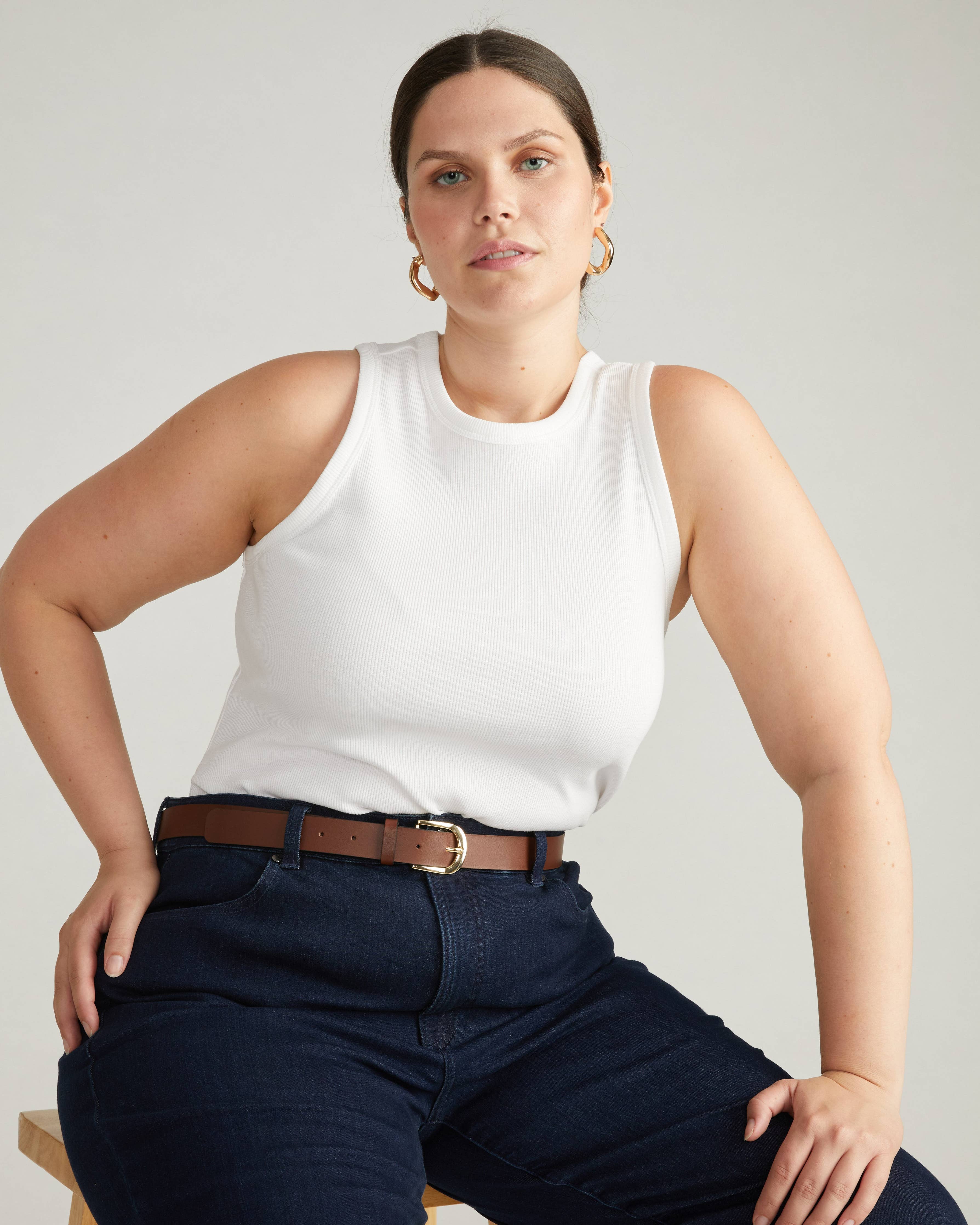 Cai High Neck Ribbed Tank - White