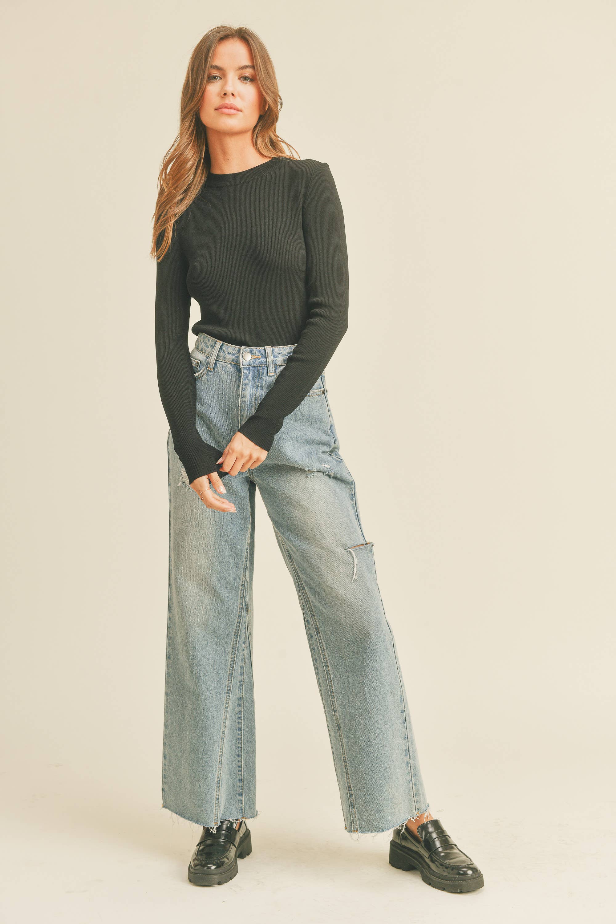 Ribbed Long Sleeve Basic Shirt