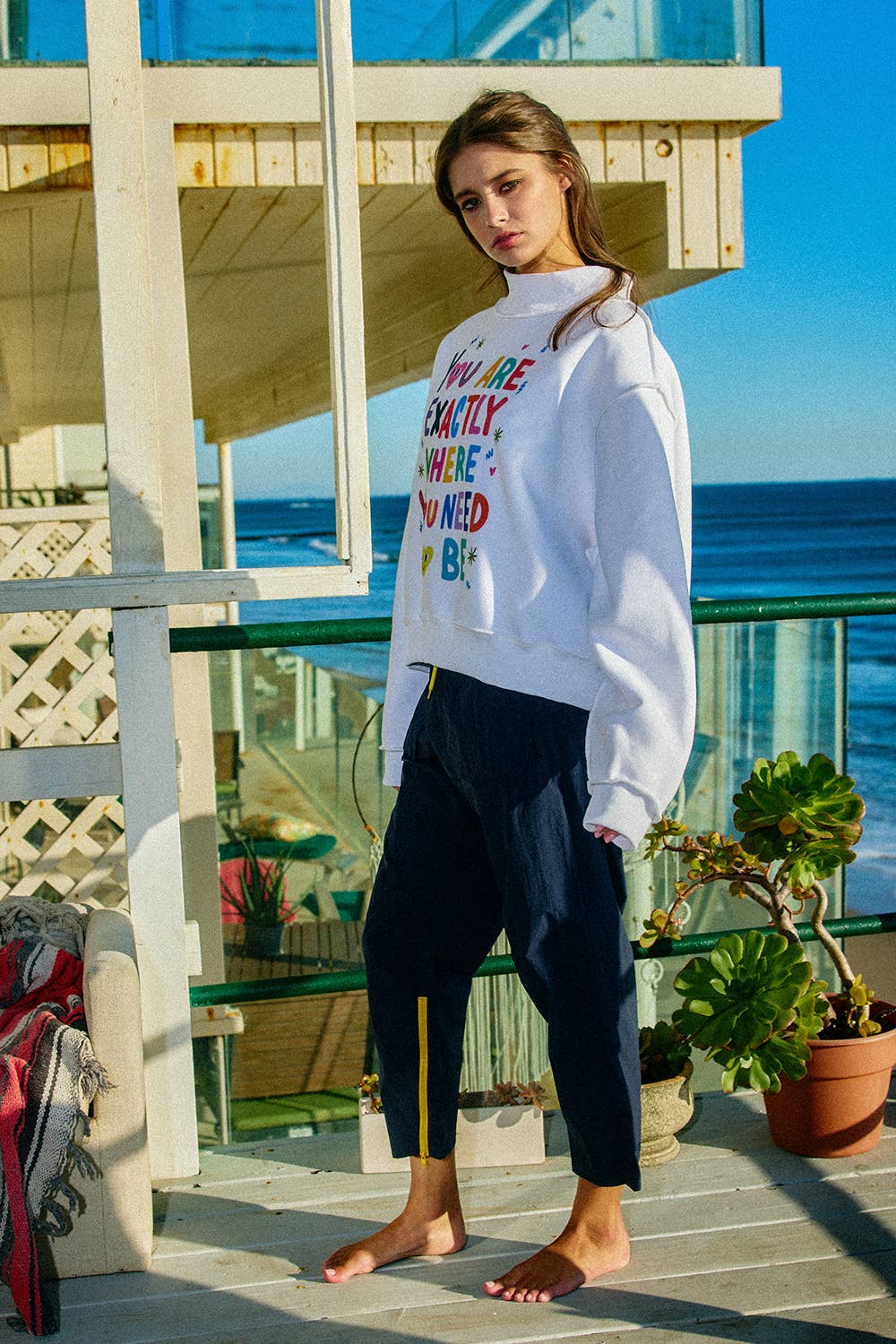 Cropped Mock Neck Sweatshirt