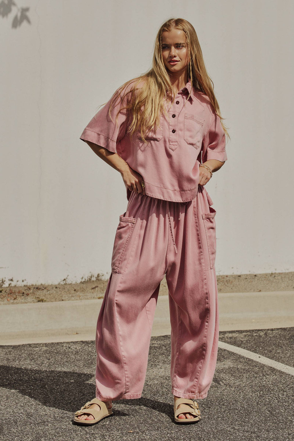 Washed Denim Half Placket Cropped Shirt