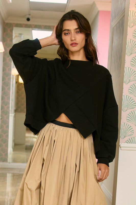 Asymmetric Hem Solid Terry Sweatshirt Top
