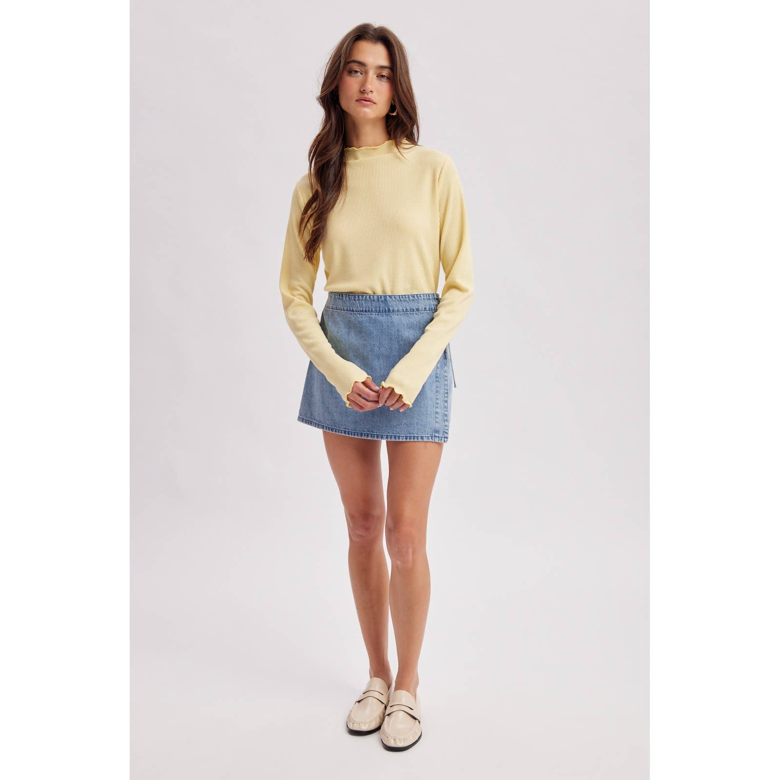 Daisy Waffle Knit Mock Neck Shirt