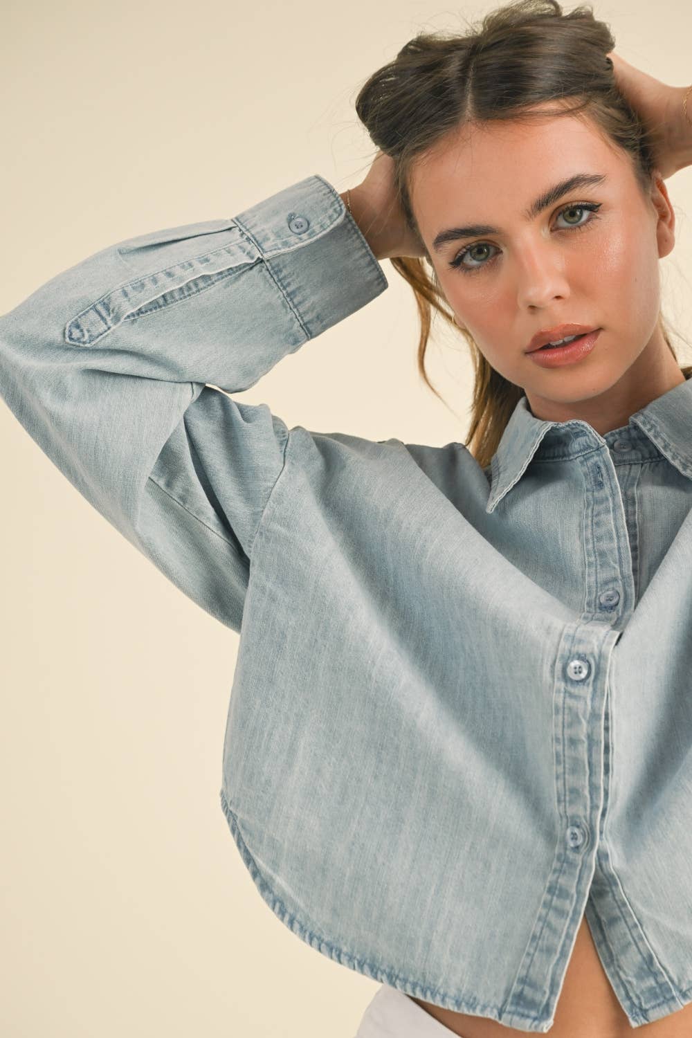 Cropped Denim Button Down