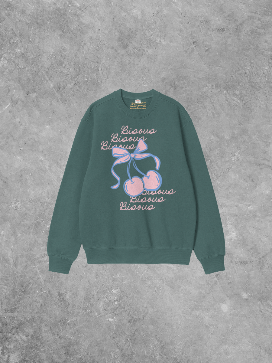 'Bisous Bisous' Cherries Boxy Cotton Sweatshirt