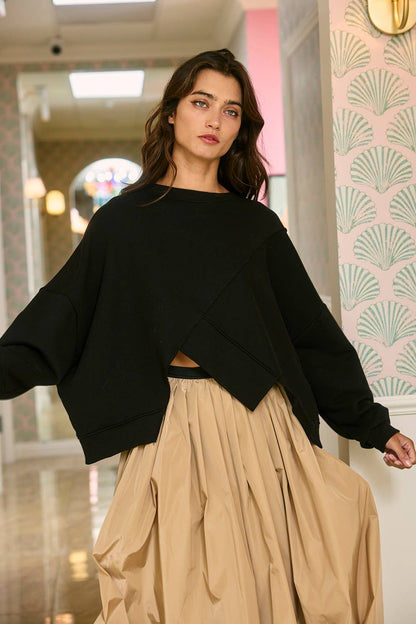 Asymmetric Hem Solid Terry Sweatshirt Top