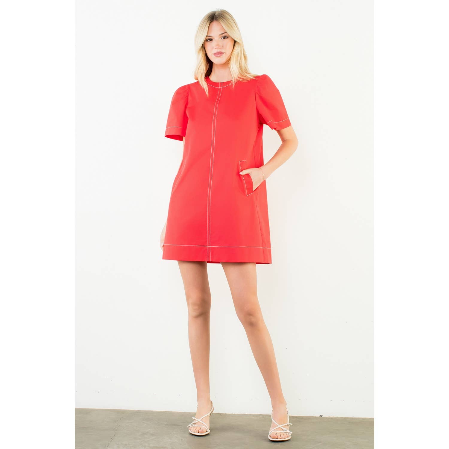 Short Sleeve Contrast Stitch Dress