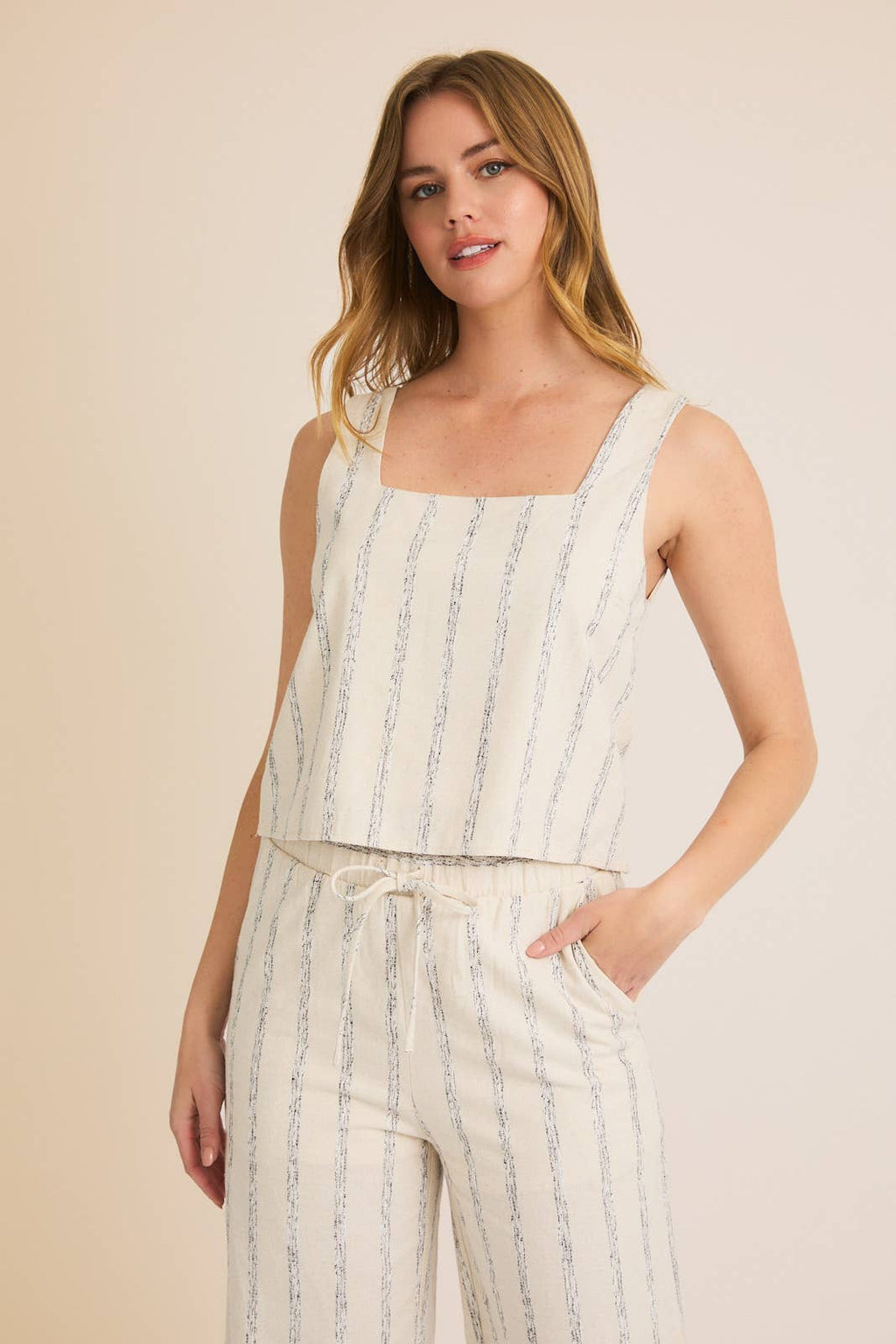 Striped Linen Blend Sleeveless Shirt
