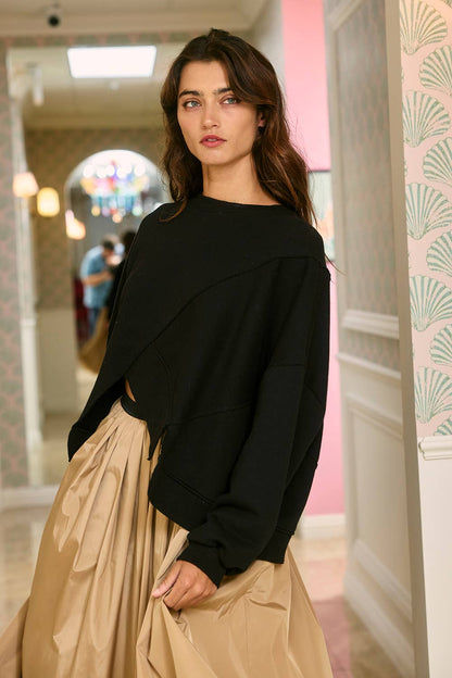 Asymmetric Hem Solid Terry Sweatshirt Top