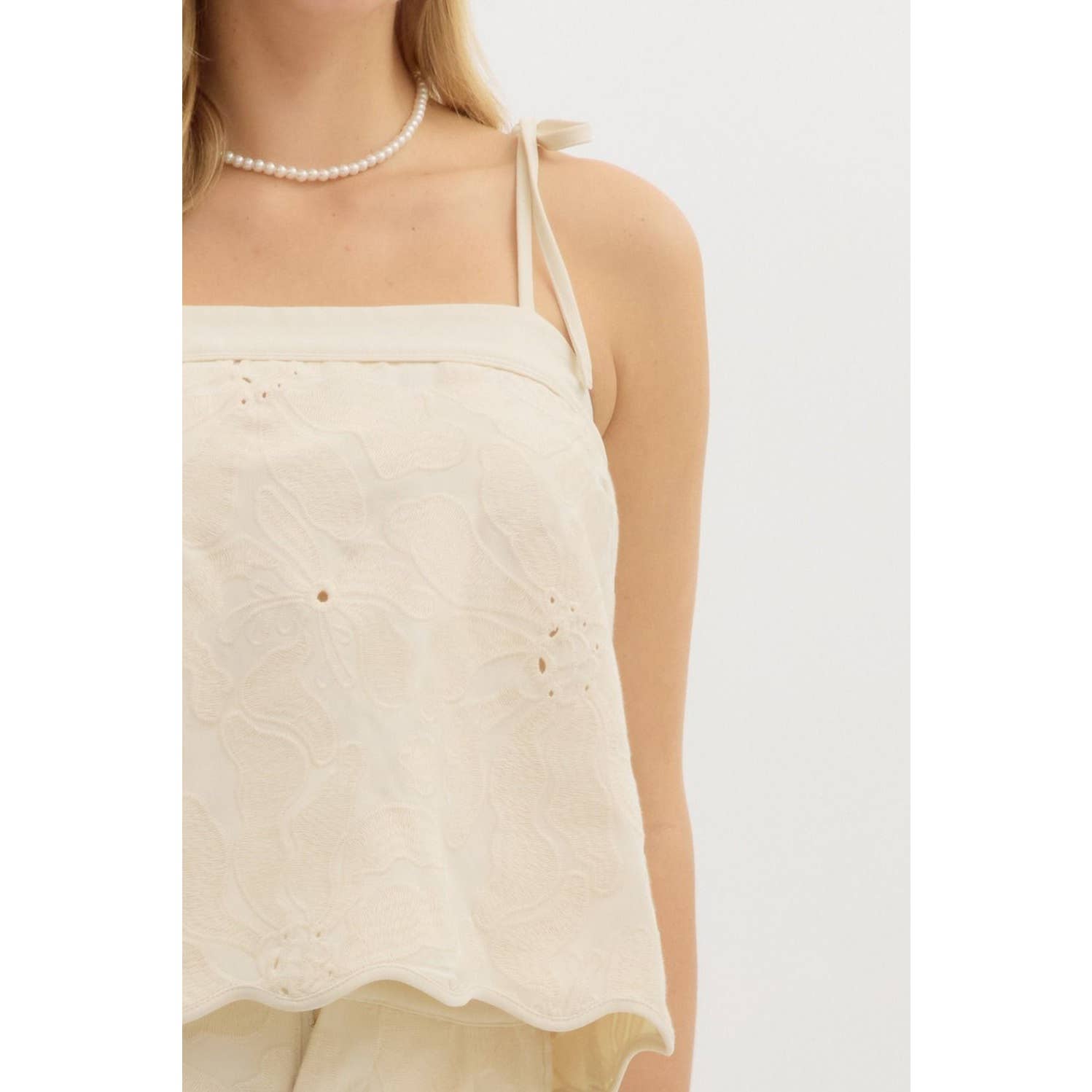 Floral Embroidered Tie Top