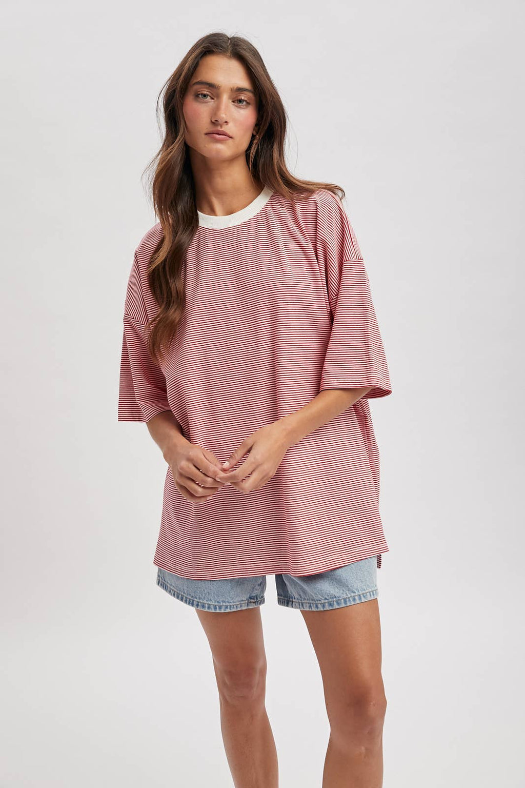 Oversized Striped Short-Sleeve Shirt