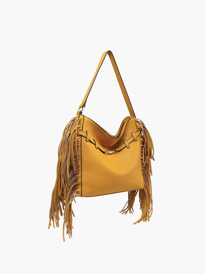 Side Fringe Satchel w/ Decorative Closure