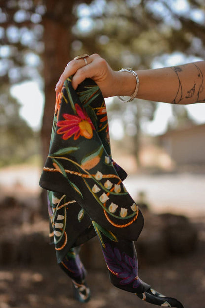 Vivid Wildflowers Western Cowgirl 35x35 Silk Wild Rag Scarf