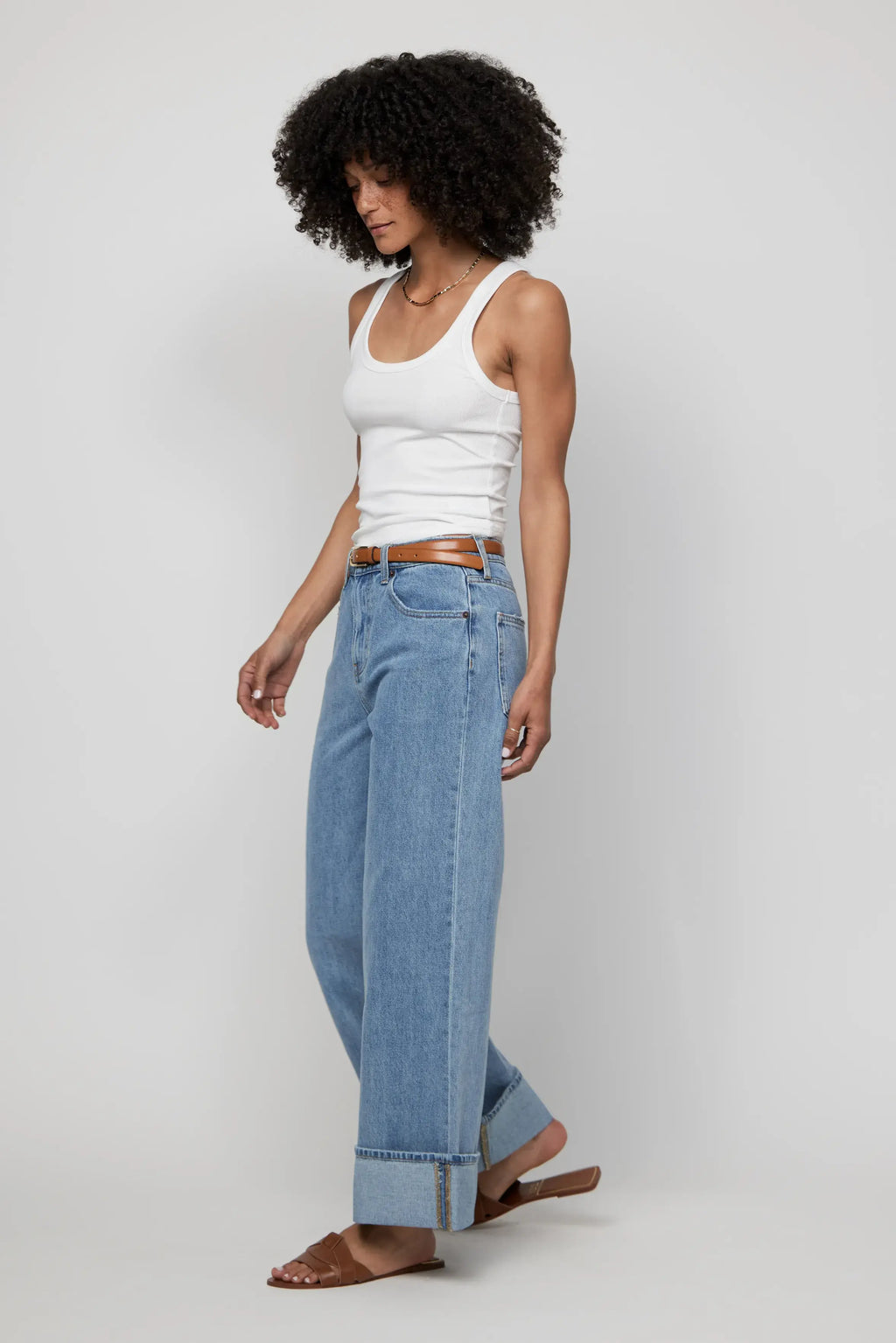 Parker Baggy Cuffed Wide Leg Jean, Light Worn