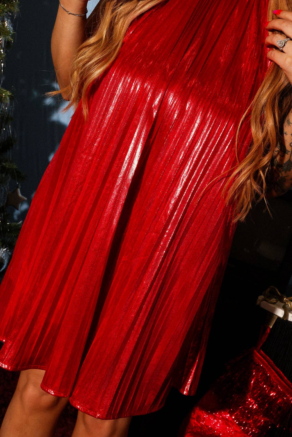 Code Red Metallic Halter Neck Dress