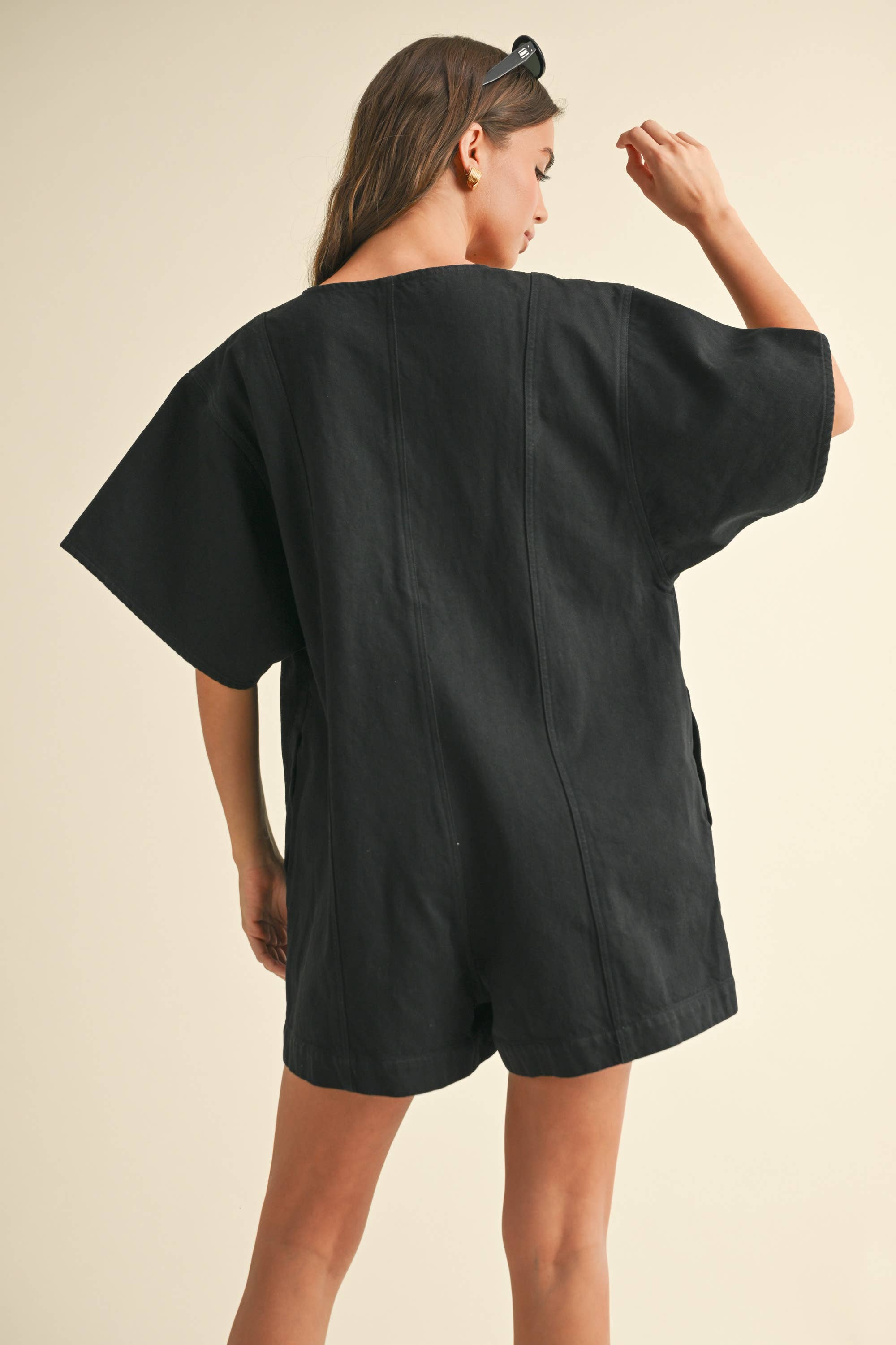 Black Button Front Romper