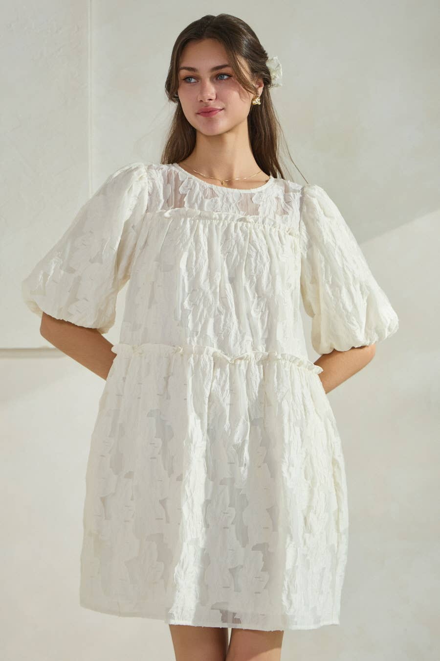 Novelty Jacquard Babydoll Mini Dress
