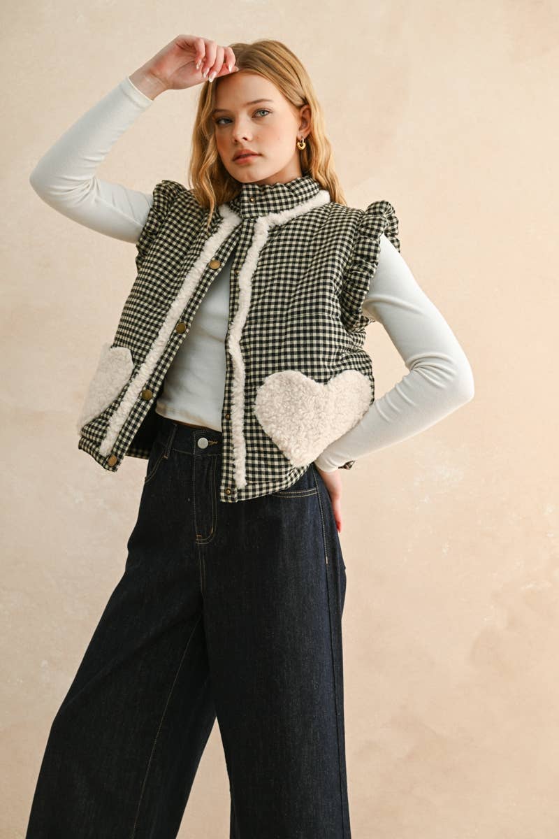 Gingham Heart-Pocket Vest