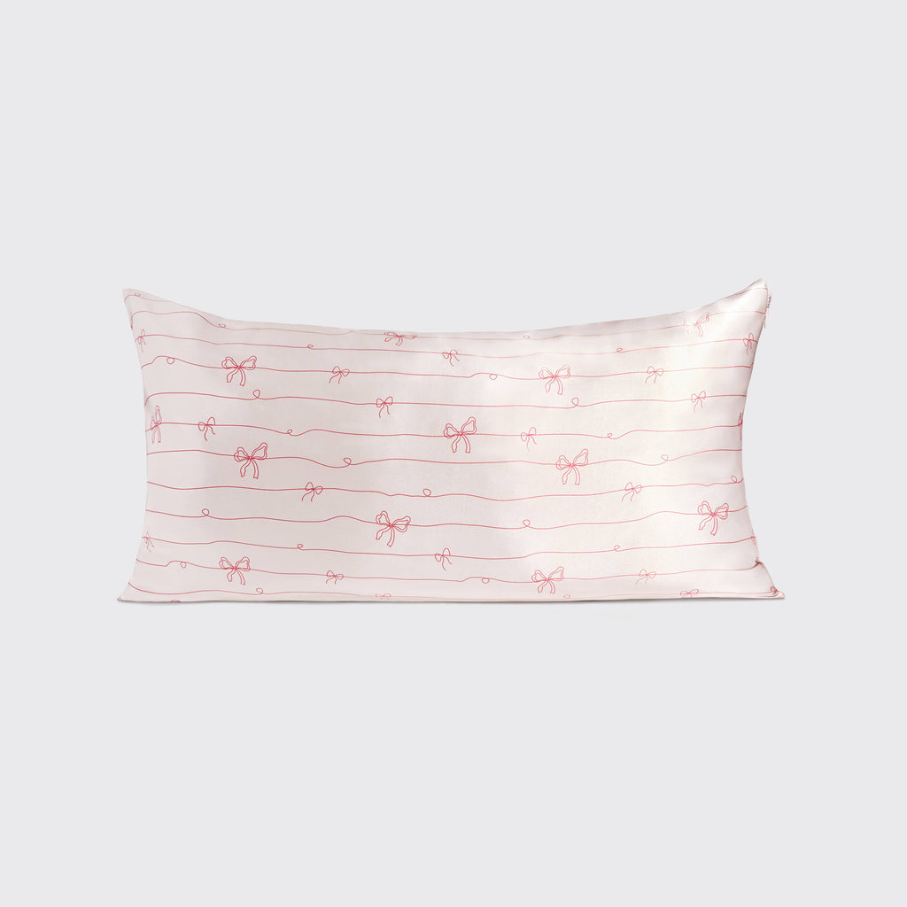 Holiday Satin Pillowcase in Striped Bows - King Size