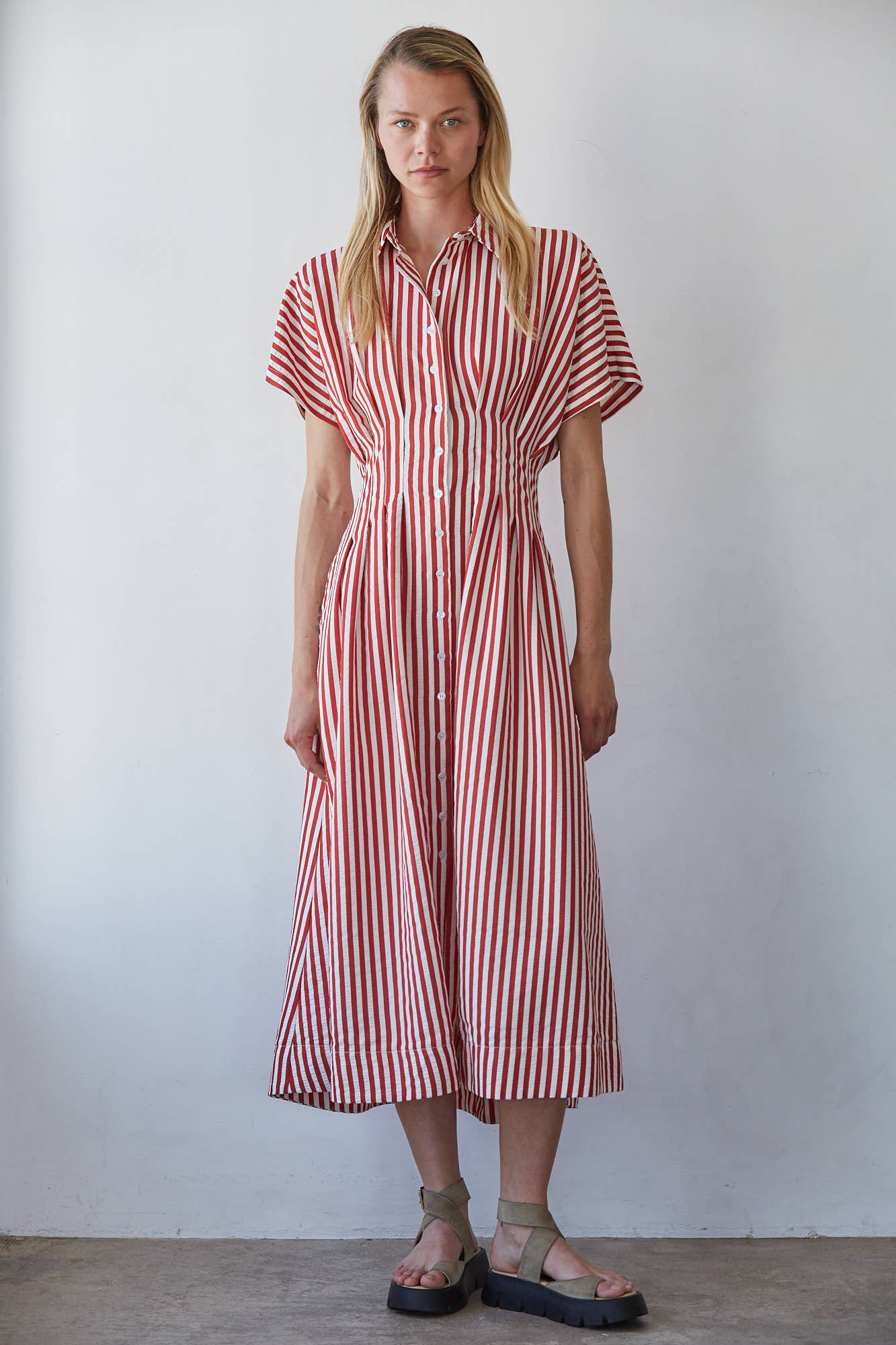 Striped Button Down Collar Maxi