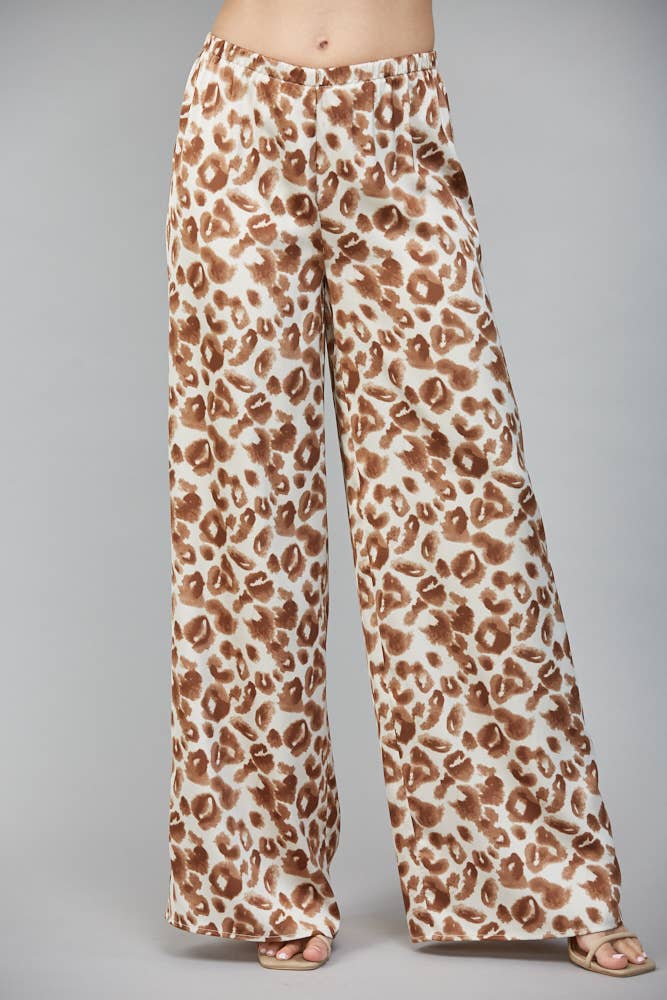 Animal Print Satin Wide Leg Pants