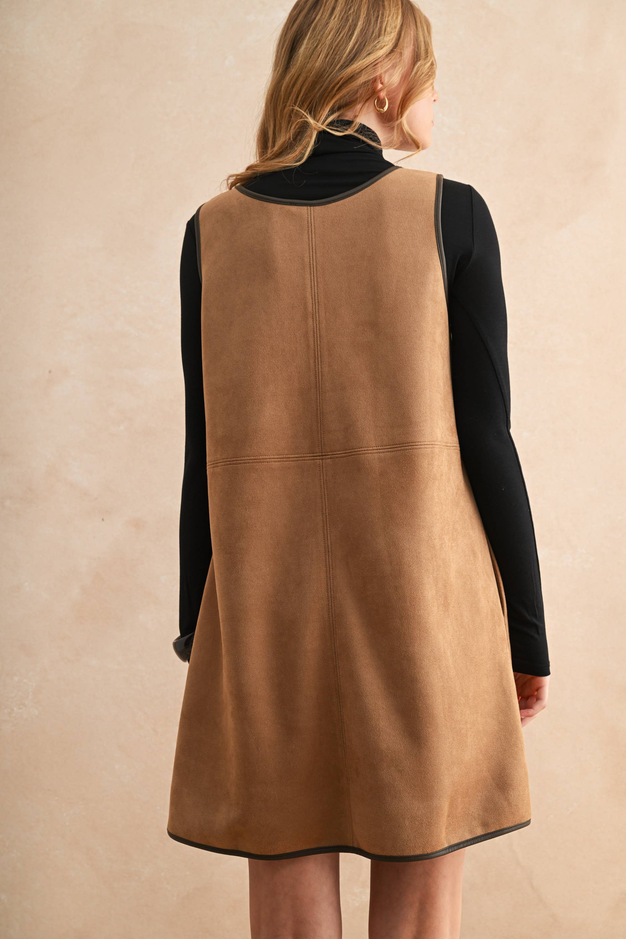 V-Neck Suede Shift Dress