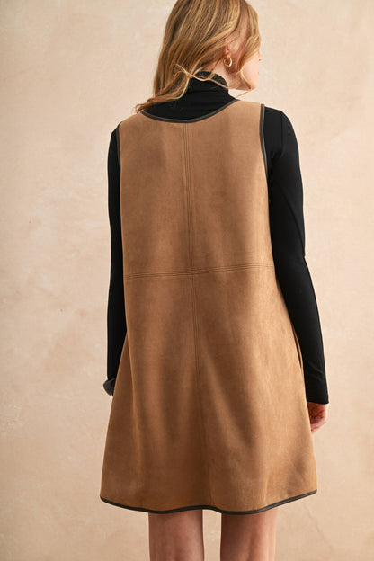 V-Neck Suede Shift Dress