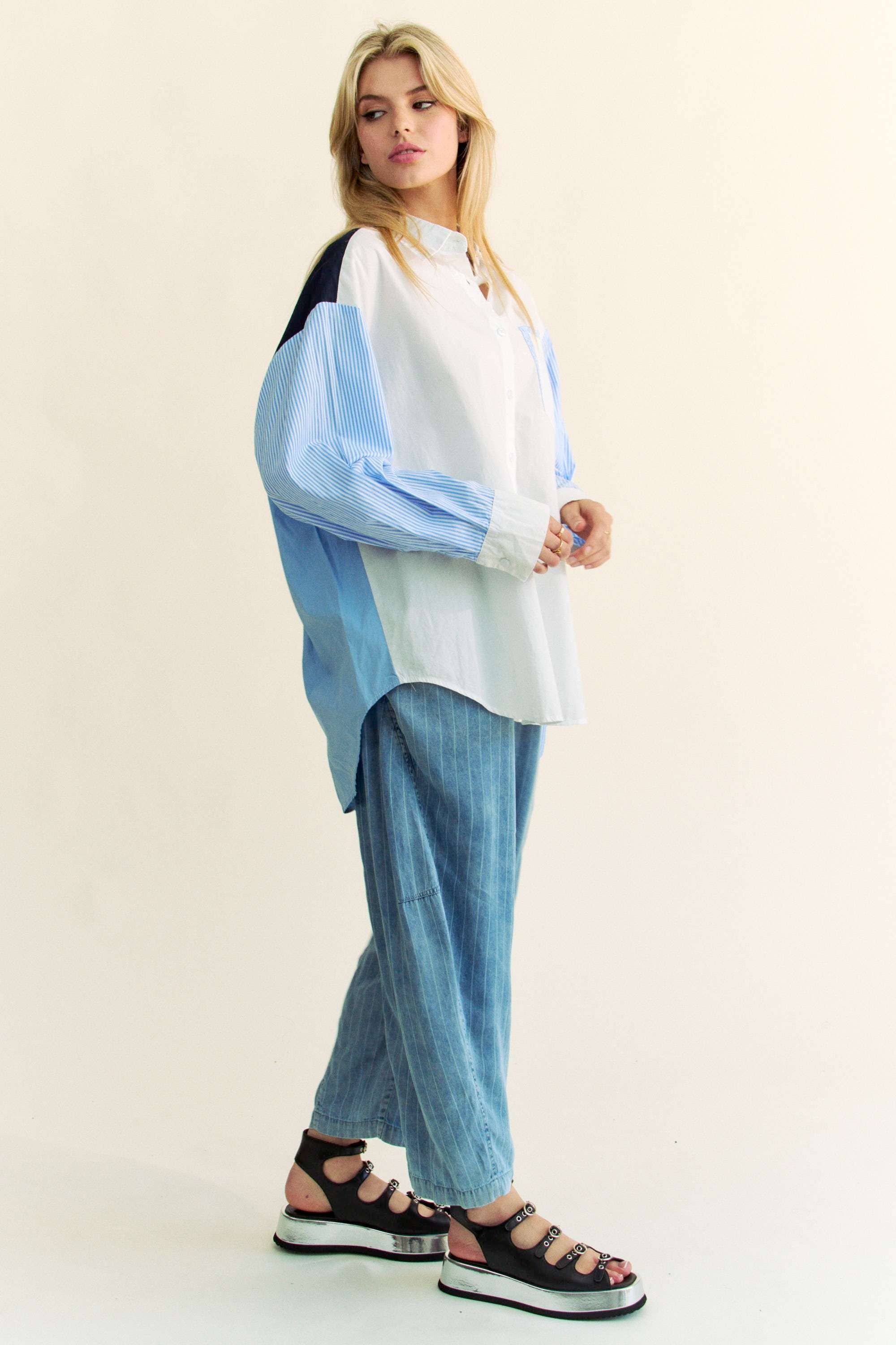 Abstract Stripe Button Down Shirt