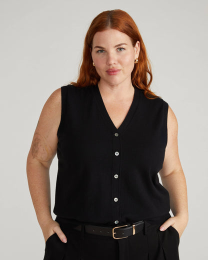 Savvy Fine Knit Cardigan Vest - Black