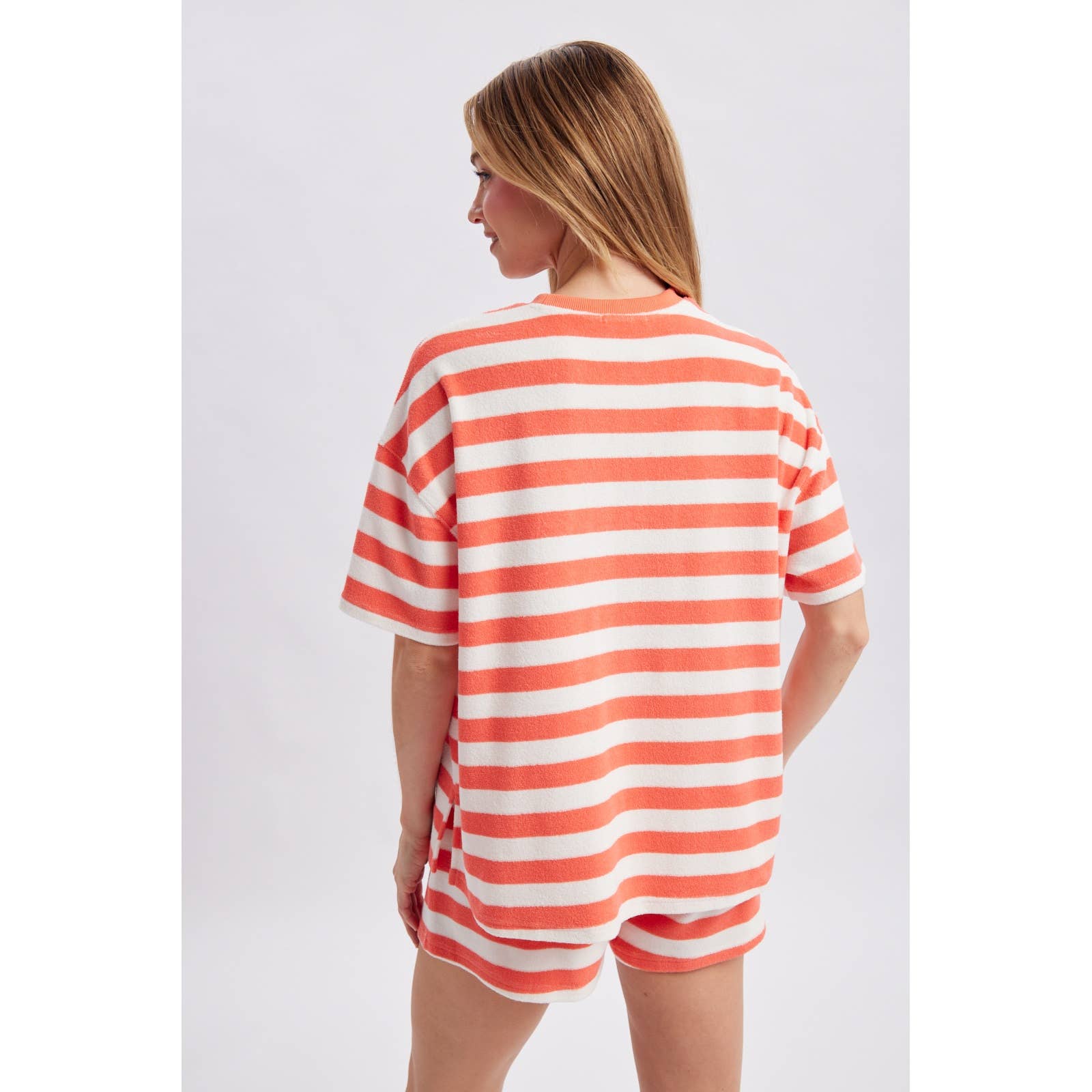 Coral Striped Drawstring Shorts