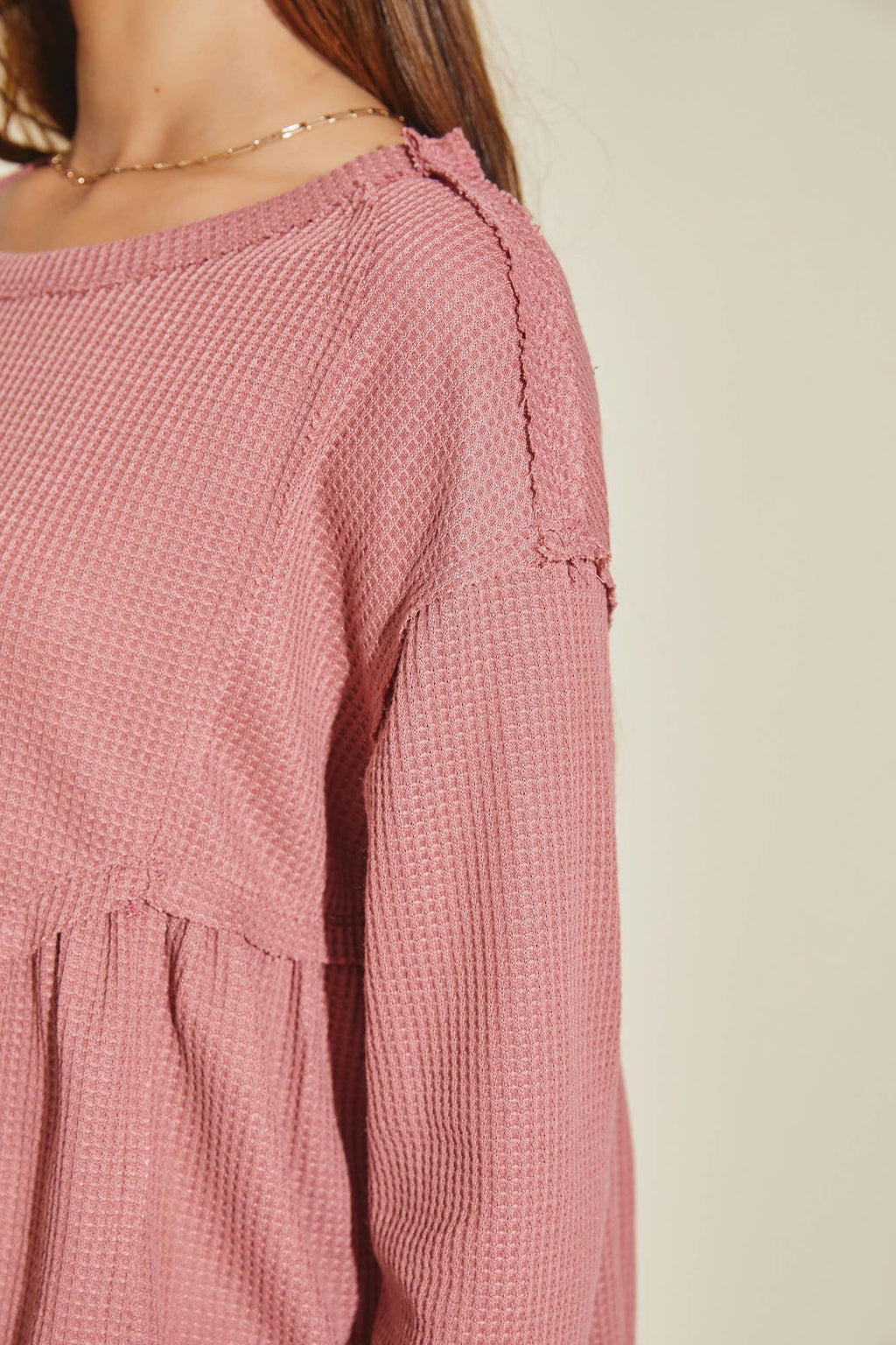 Washed Rose Waffle Knit Top