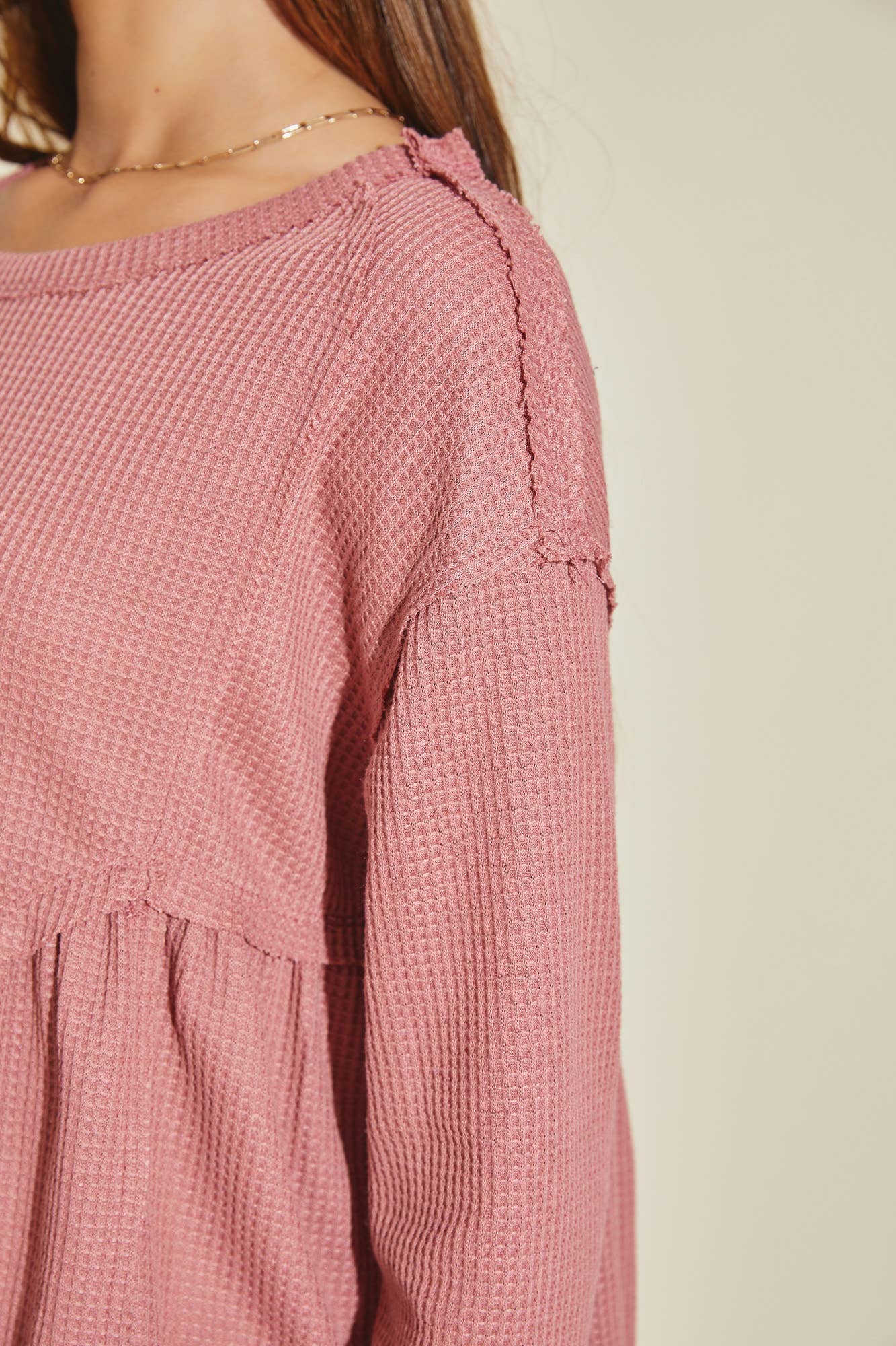 Washed Rose Waffle Knit Top