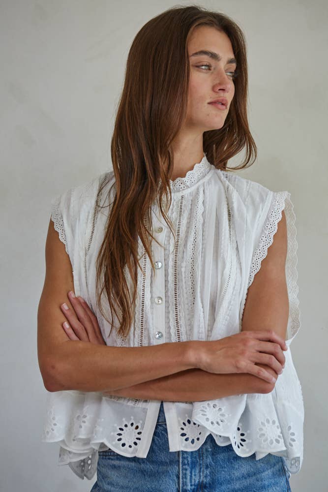 Cotton Eyelet Sleeveless Top