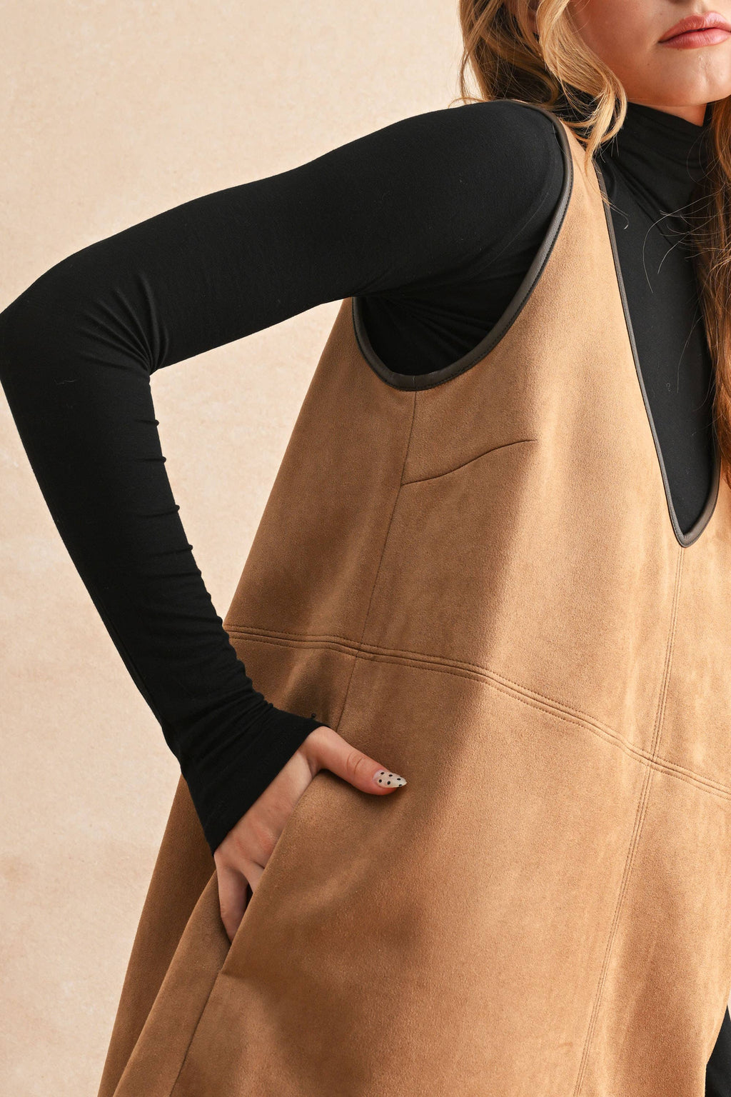 V-Neck Suede Shift Dress