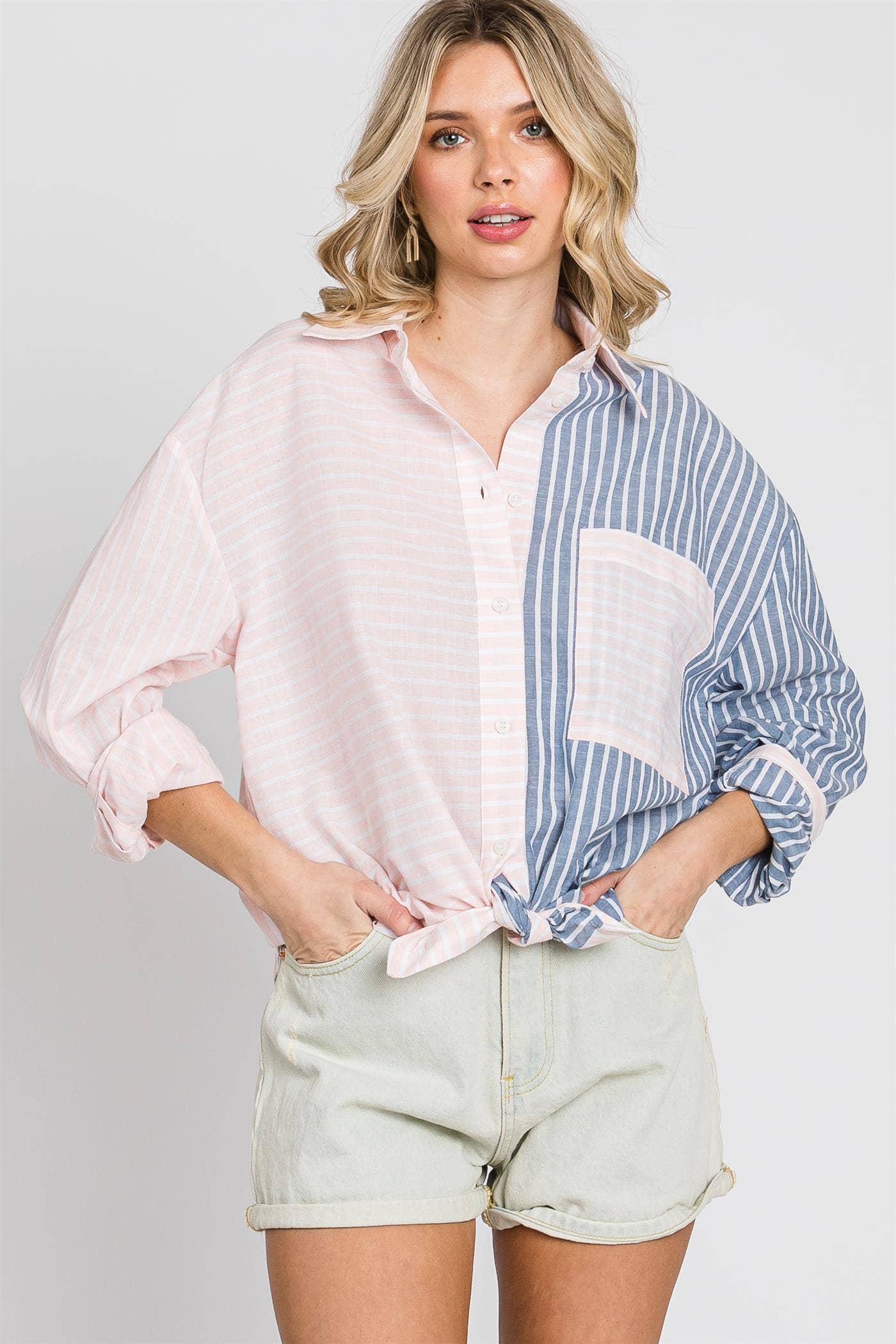 Oversized Stripe Button-Up Shirt