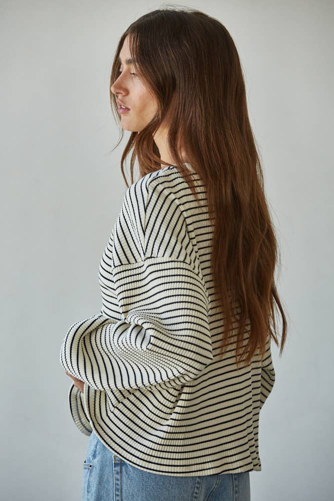 Knit Cotton Ribbed Crew Neck