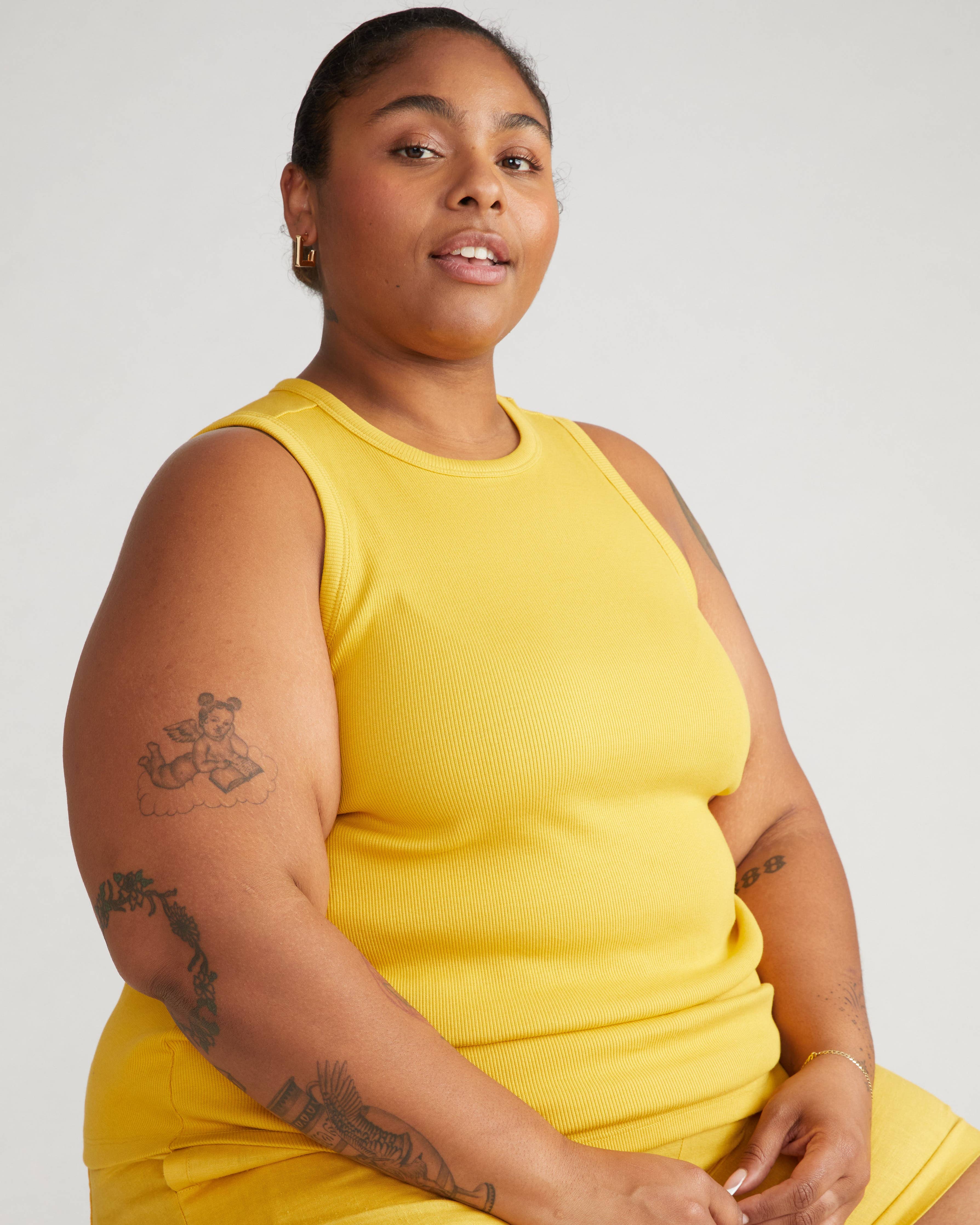 Cai High Neck Ribbed Tank - Sunlit Sand