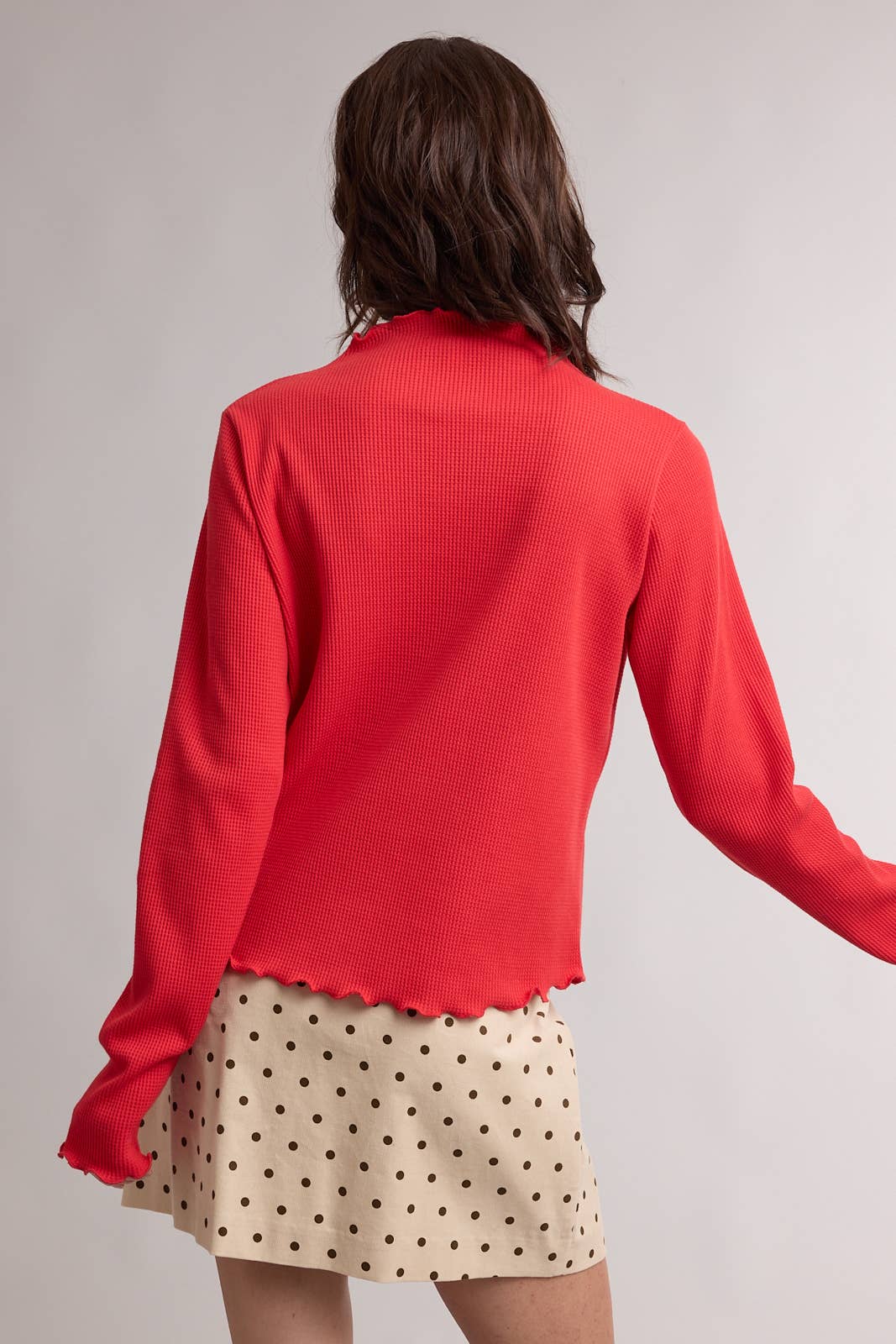 Red Waffle Knit Mock Neck Shirt