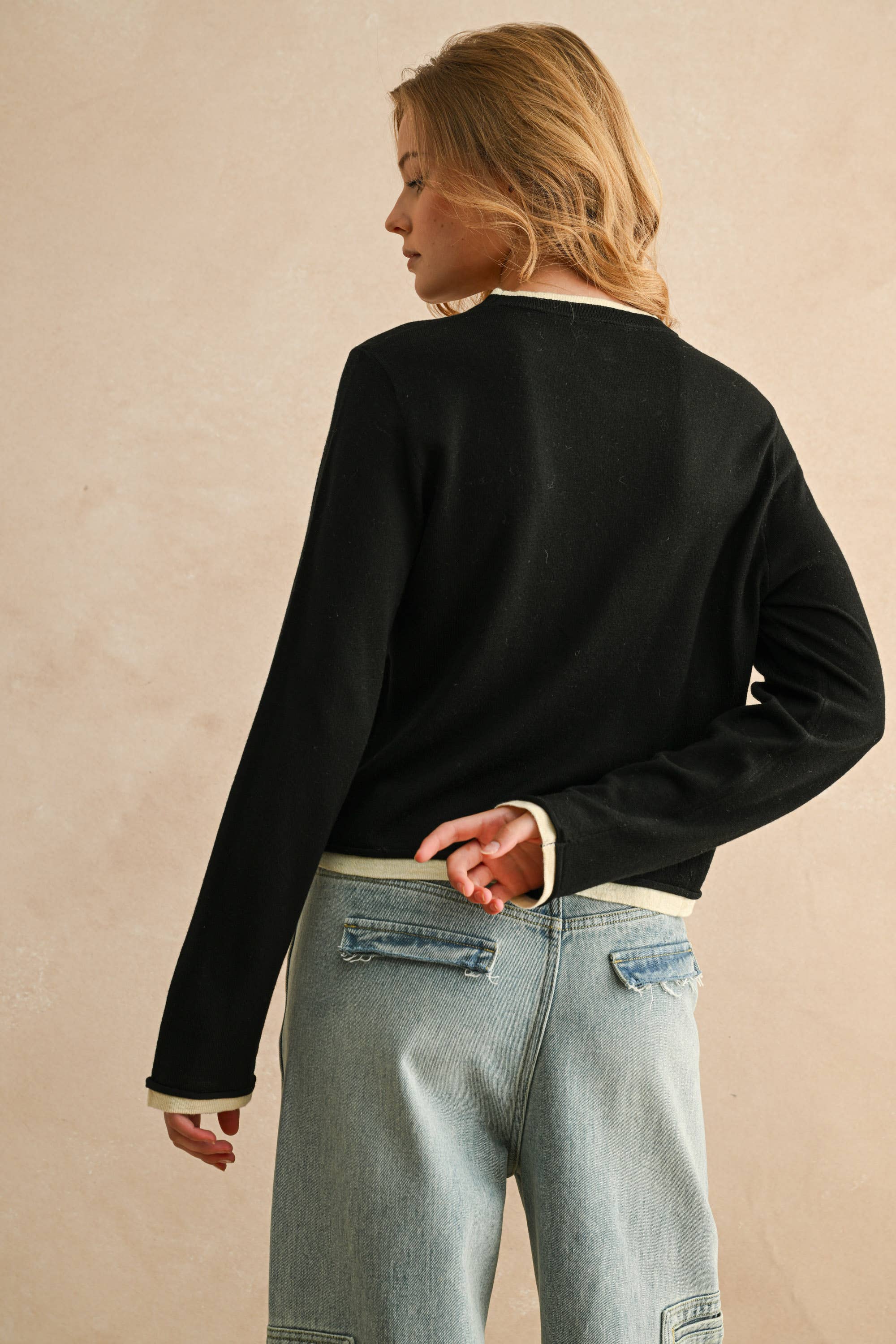 Black Long Sleeve "Layered" Knitted Top