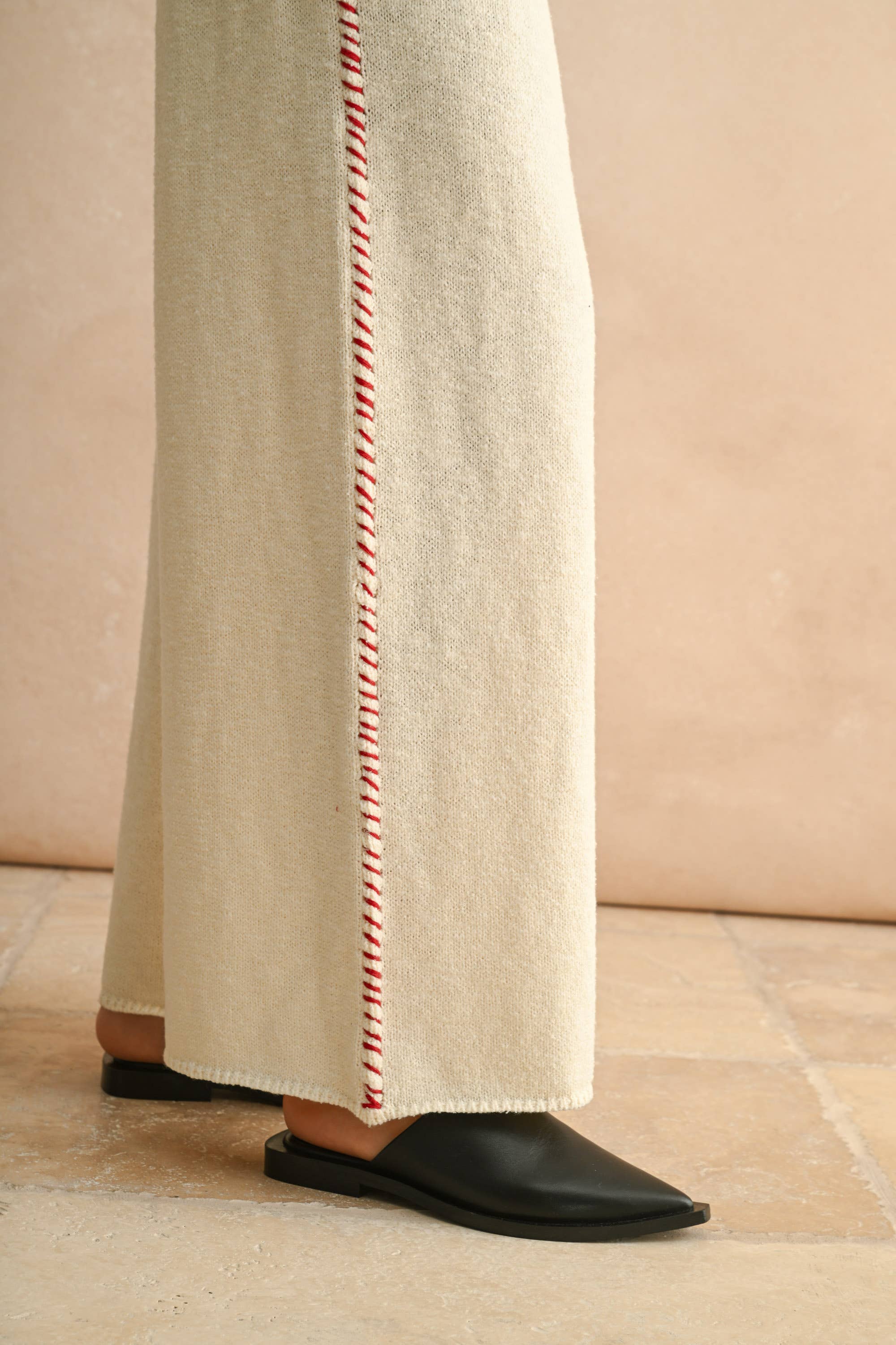 Red Stitch Detail Knit Pants